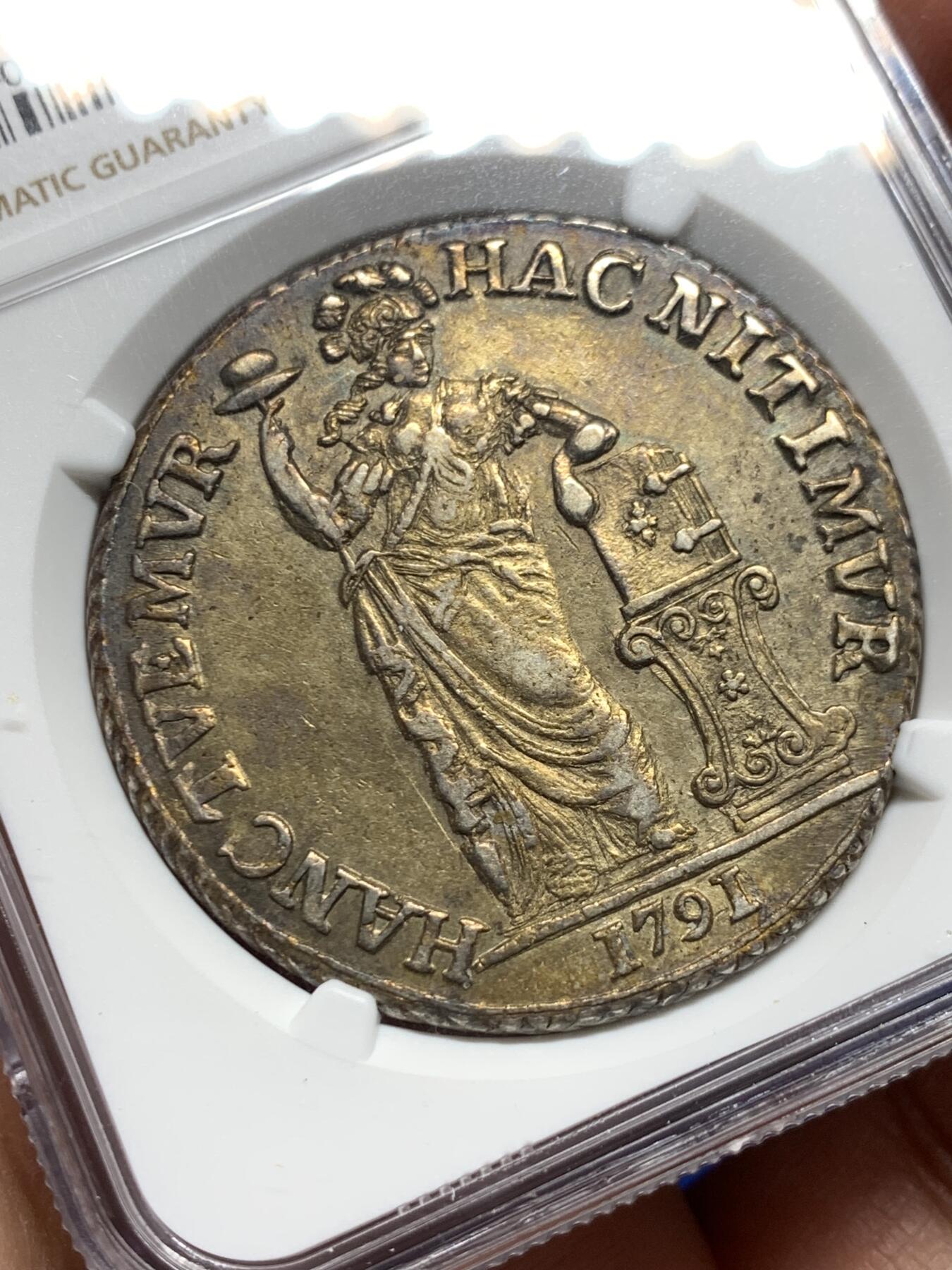 《竞宝斋》第354场 周日，周一，周二 3场连拍 （全场包邮） NGC AUD 荷兰1791年西弗里斯兰省站人3盾大银币 人物脸部清晰