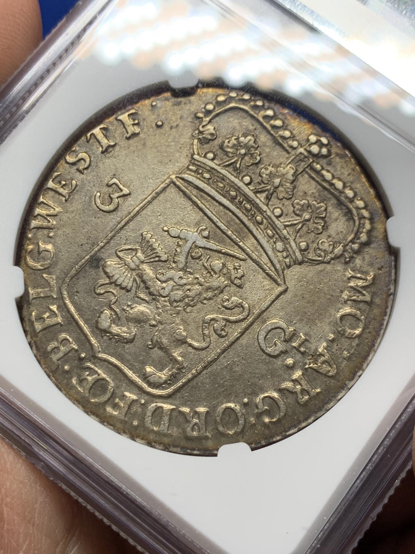 《竞宝斋》第354场 周日，周一，周二 3场连拍 （全场包邮） NGC AUD 荷兰1791年西弗里斯兰省站人3盾大银币 人物脸部清晰