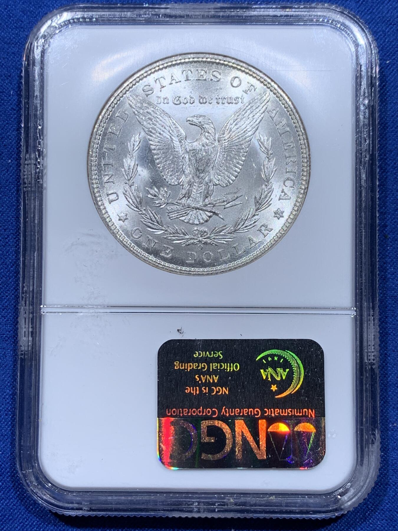 《竞宝斋》第354场 周日，周一，周二 3场连拍 （全场包邮） NGC MS64 美国1898年O版摩根银币，老盒严评，转光好品。