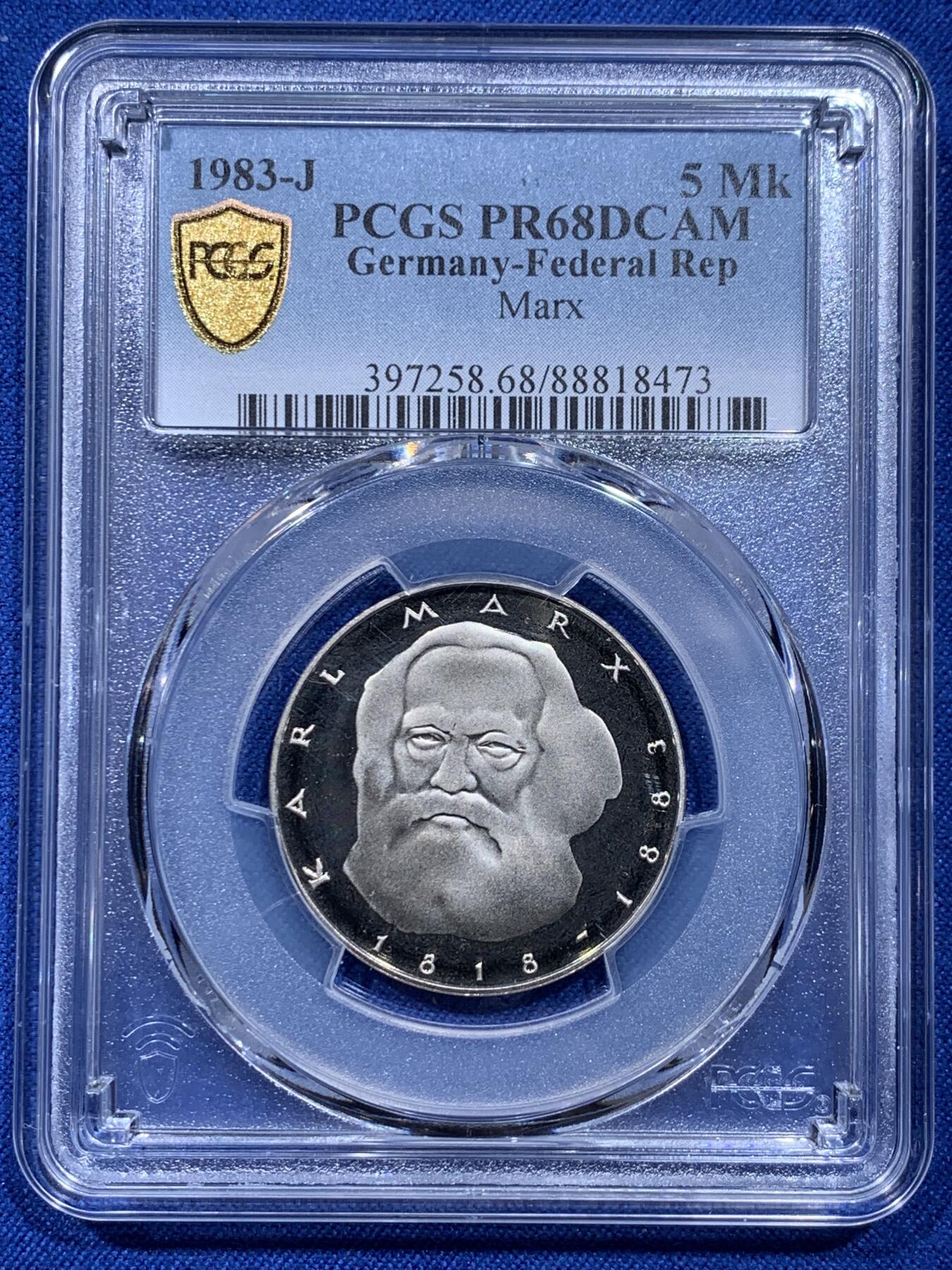 《竞宝斋》第354场 周日，周一，周二 3场连拍 （全场包邮） 亚军分 PCGS PR68DCAM 西德1983年革命导师马克思逝世百年纪念5马克