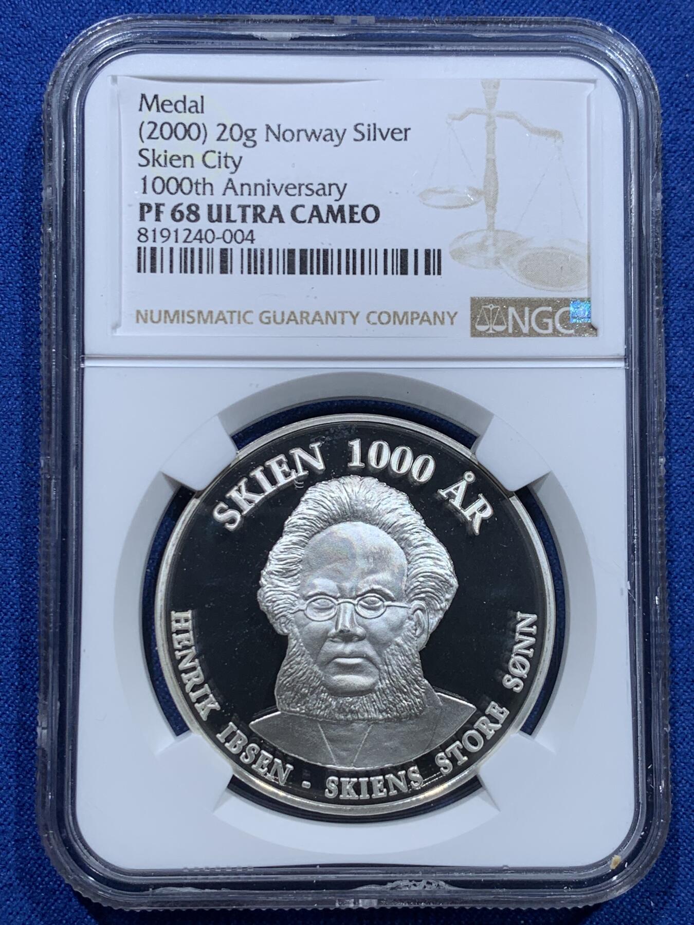 《竞宝斋》第353场 周日，周一，周二 3场连拍 （全场包邮） NGC PF68UC 挪威2000年纪念希恩建城一千年大银章