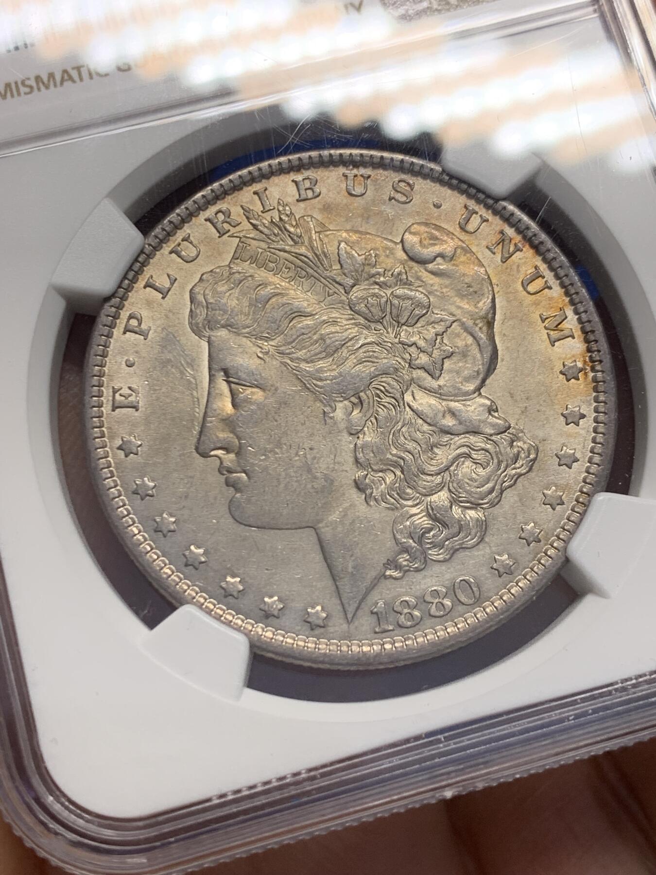 《竞宝斋》第353场 周日，周一，周二 3场连拍 （全场包邮） NGC AUD 美国1880年S版摩根一美元银币 彩酱好味道