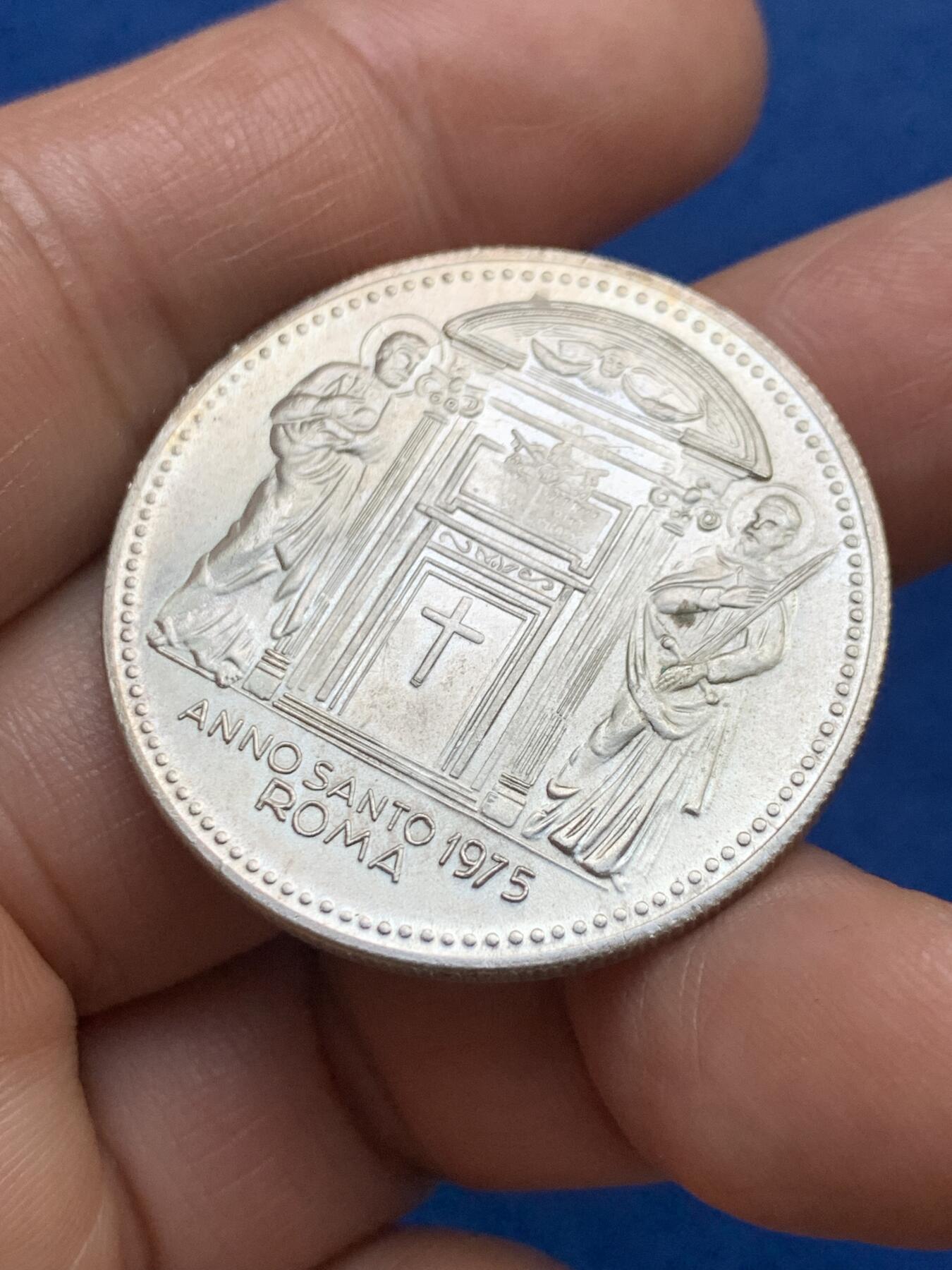 《竞宝斋》第353场 周日，周一，周二 3场连拍 （全场包邮） 梵蒂冈1975年圣年纪念章 镀银铜 15.8克 35.2mm
