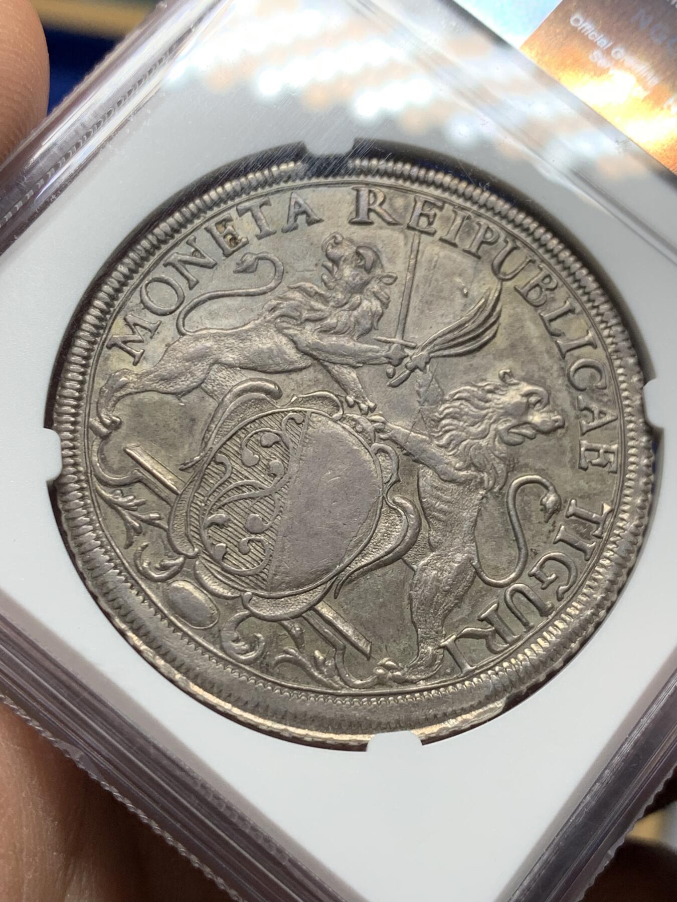 《竞宝斋》第354场 周日，周一，周二 3场连拍 （全场包邮） NGC AU 瑞士 1743 苏黎世 双狮 景观泰勒 大银币  双狮版极少见