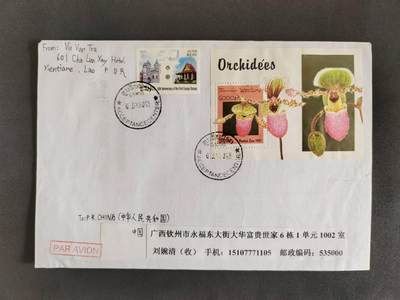 【第72期】莲池国际邮品 限时拍 含秒杀 - 【老挝】猪笼草 小型张实寄封 邮路完整 少见实寄地