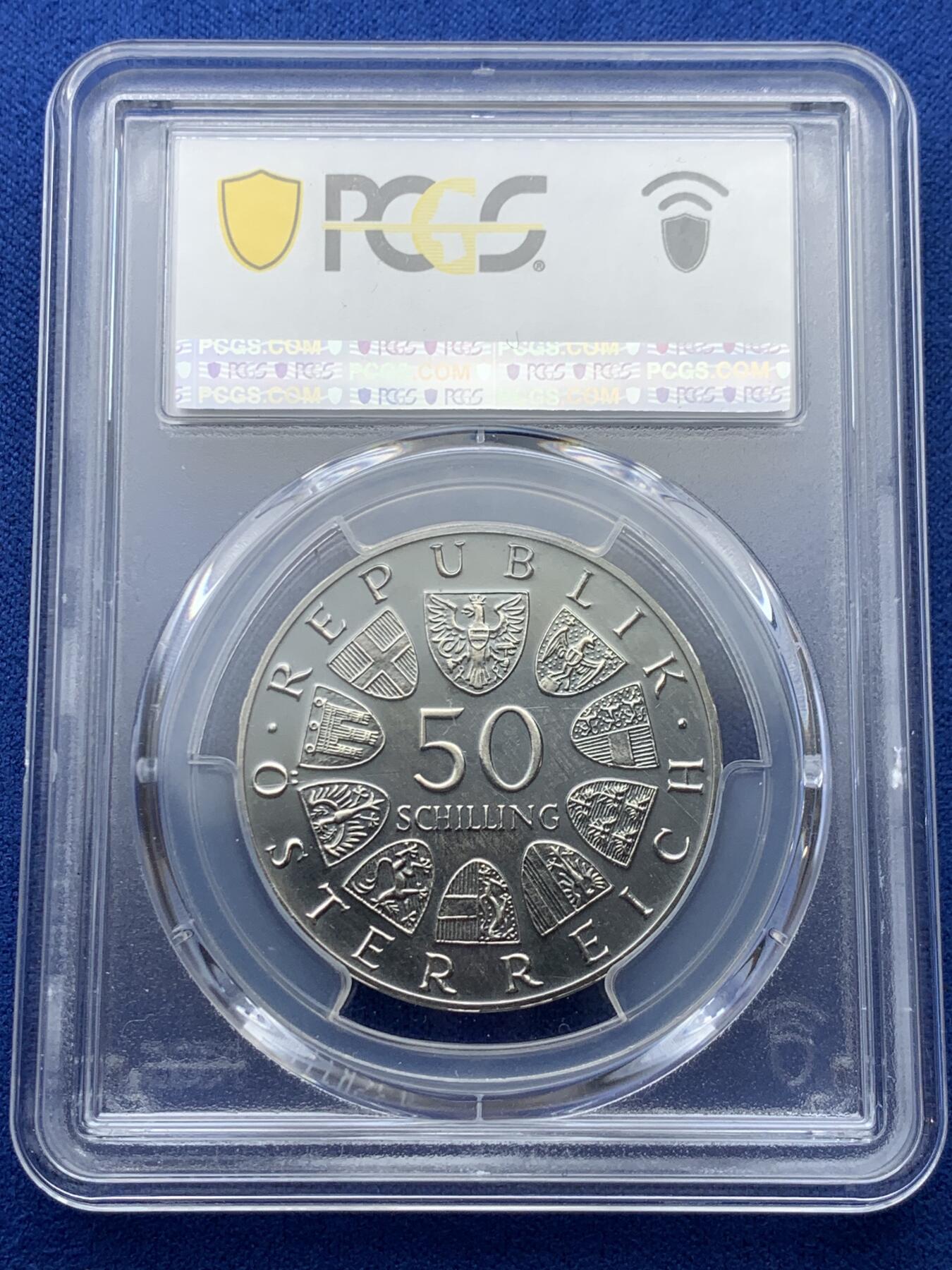 《竞宝斋》第353场 周日，周一，周二 3场连拍 （全场包邮） 4枚一组 PCGS PR66/67/64/63 奥地利1966/1965年维也纳大学5/10/25/50先令精制纪念银币，带包浆，送原装纪念册