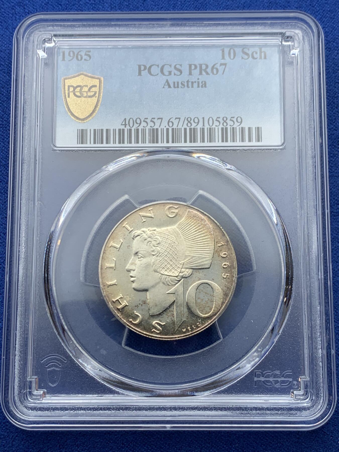 《竞宝斋》第353场 周日，周一，周二 3场连拍 （全场包邮） 4枚一组 PCGS PR66/67/64/63 奥地利1966/1965年维也纳大学5/10/25/50先令精制纪念银币，带包浆，送原装纪念册