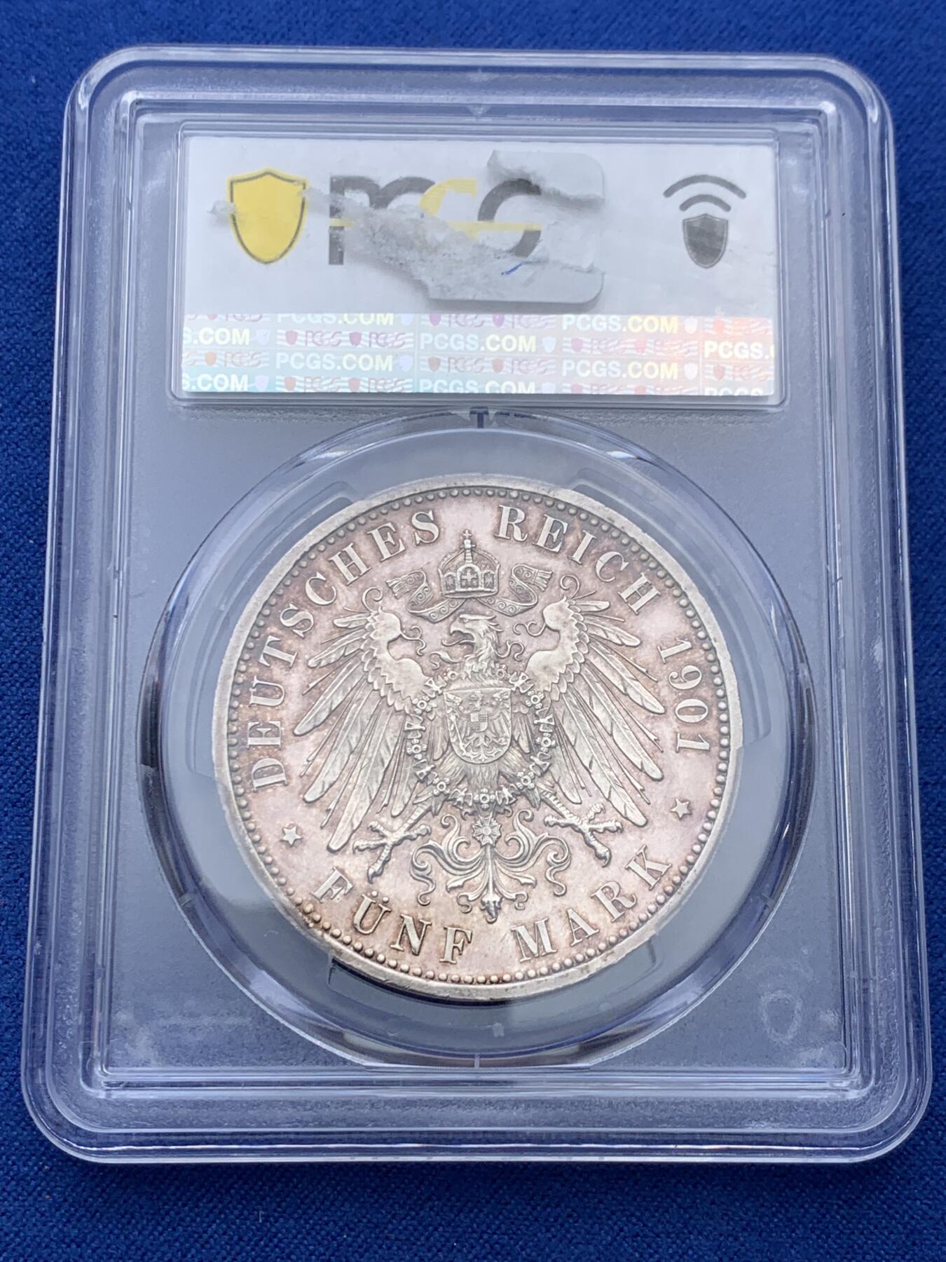 《竞宝斋》第354场 周日，周一，周二 3场连拍 （全场包邮） PCGS PR62 德国1901年普鲁士建国200周年纪念流通5马克银币 ，精制少見