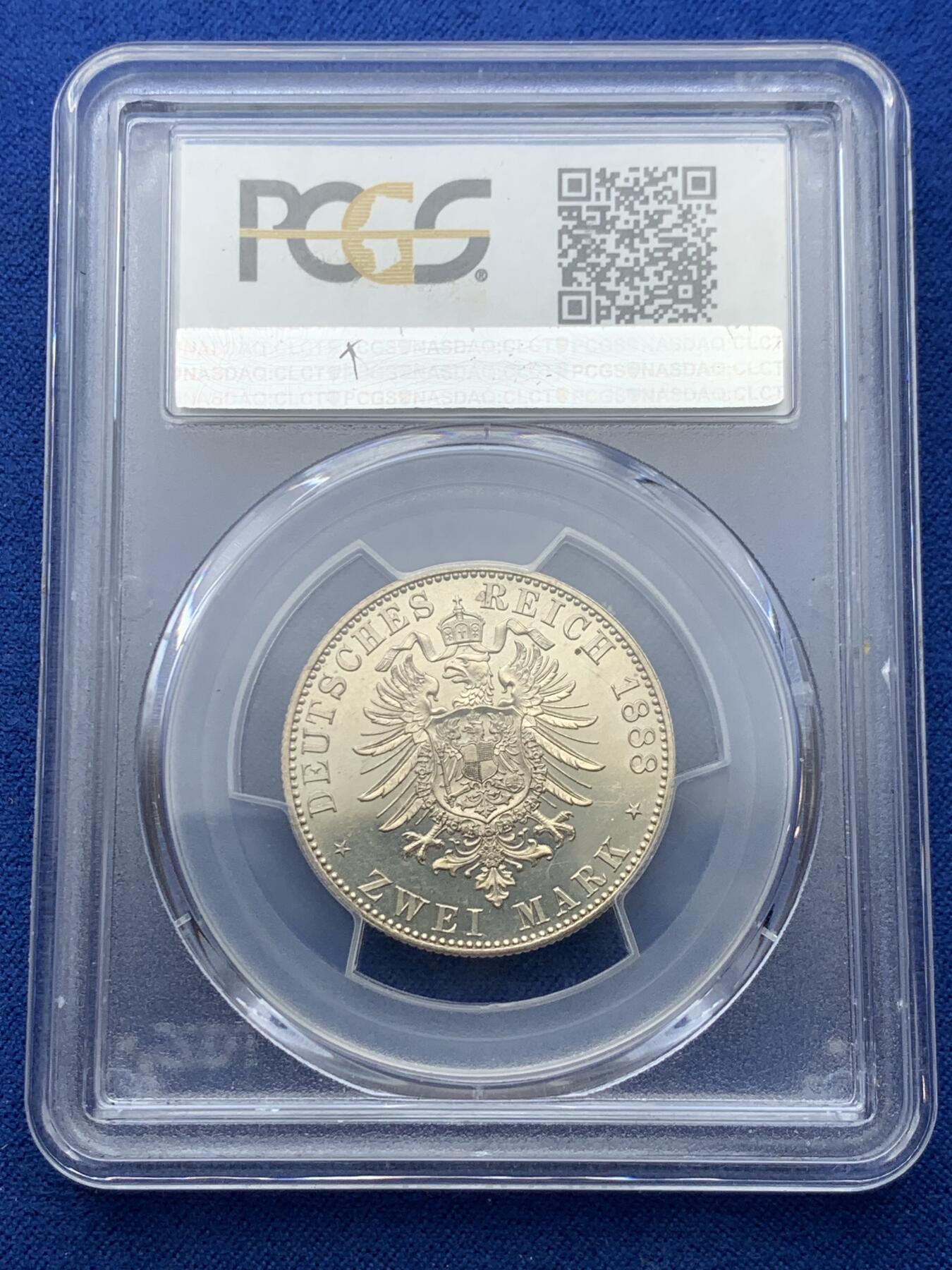 《竞宝斋》第353场 周日，周一，周二 3场连拍 （全场包邮） PCGS PR63 德国1888年腓特烈三世 精制2马克银币 稀少品种 普制已经少见了，精制更难得