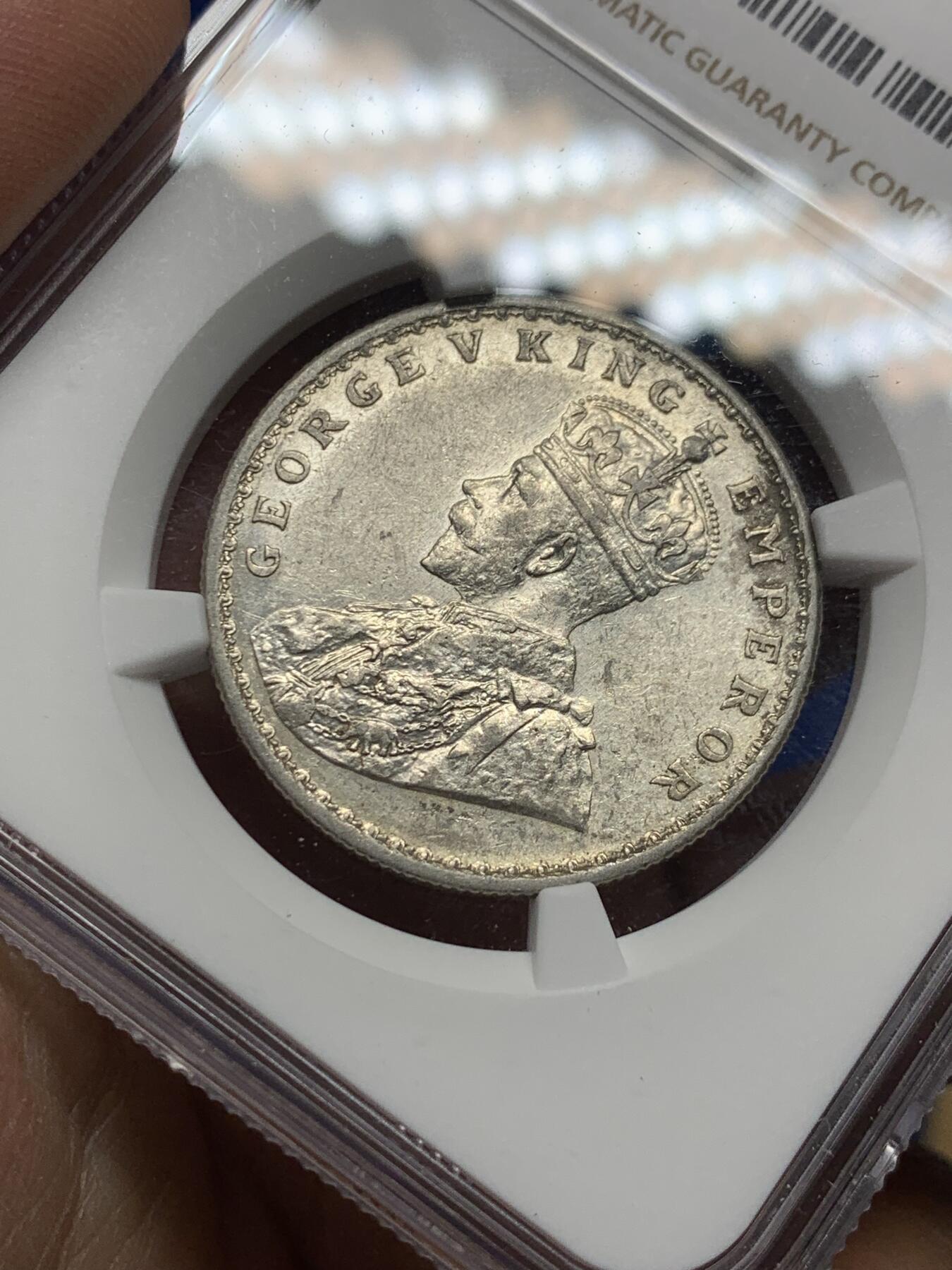 《竞宝斋》第354场 周日，周一，周二 3场连拍 （全场包邮） NGC AU55 英属印度 1917年 C版 乔五 1卢比银币