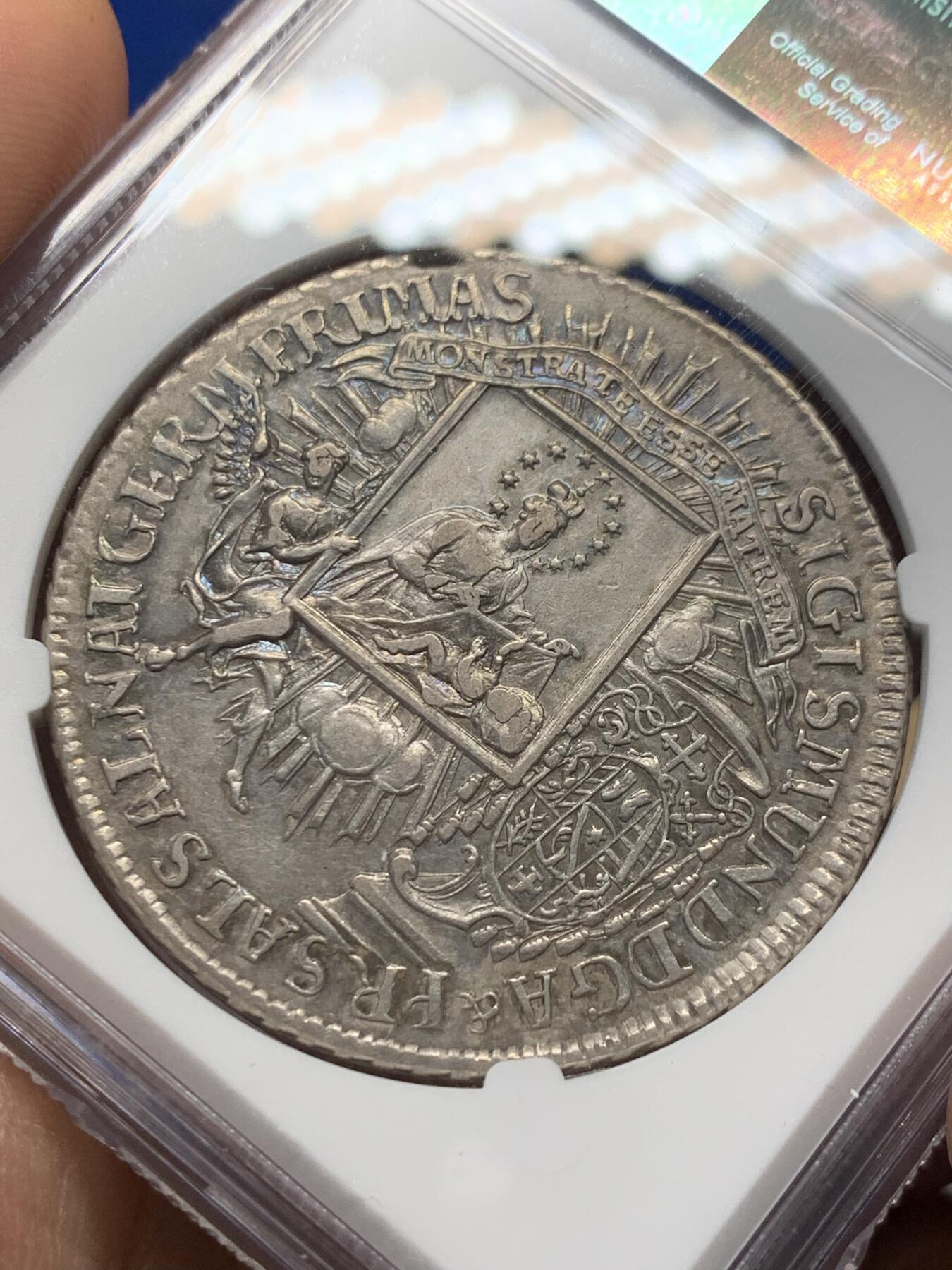 《竞宝斋》第353场 周日，周一，周二 3场连拍 （全场包邮） NGC AU55 萨尔茨堡 1758年 西格斯蒙德主教泰勒大银币 非常少见的一枚 状态极好 略微低评