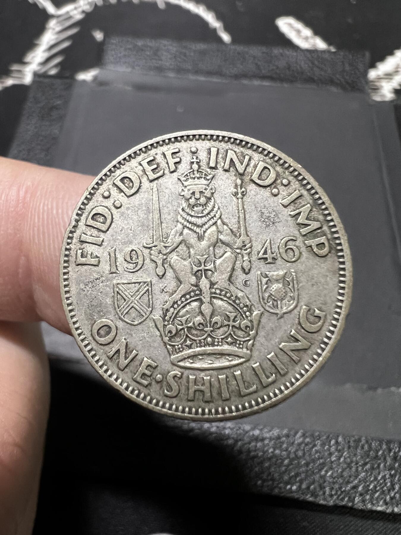 聚福钱庄~世界钱币第一期 新店开业 全场包邮 欢迎参拍 英国1946年乔治六世1先令银币 苏格兰版立狮