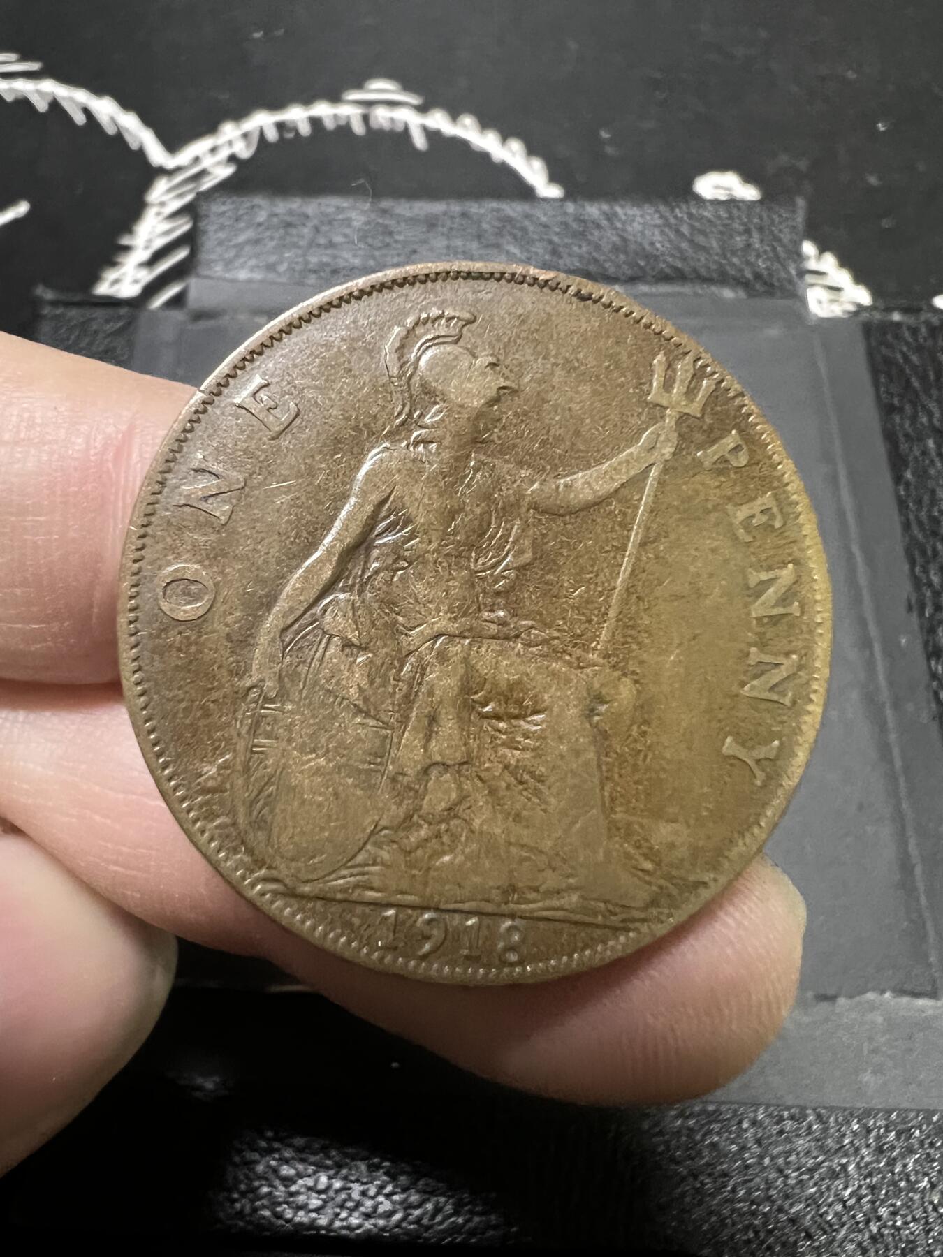 聚福钱庄~世界钱币第一期 新店开业 全场包邮 欢迎参拍 英国1918年乔治五世1便士大铜币