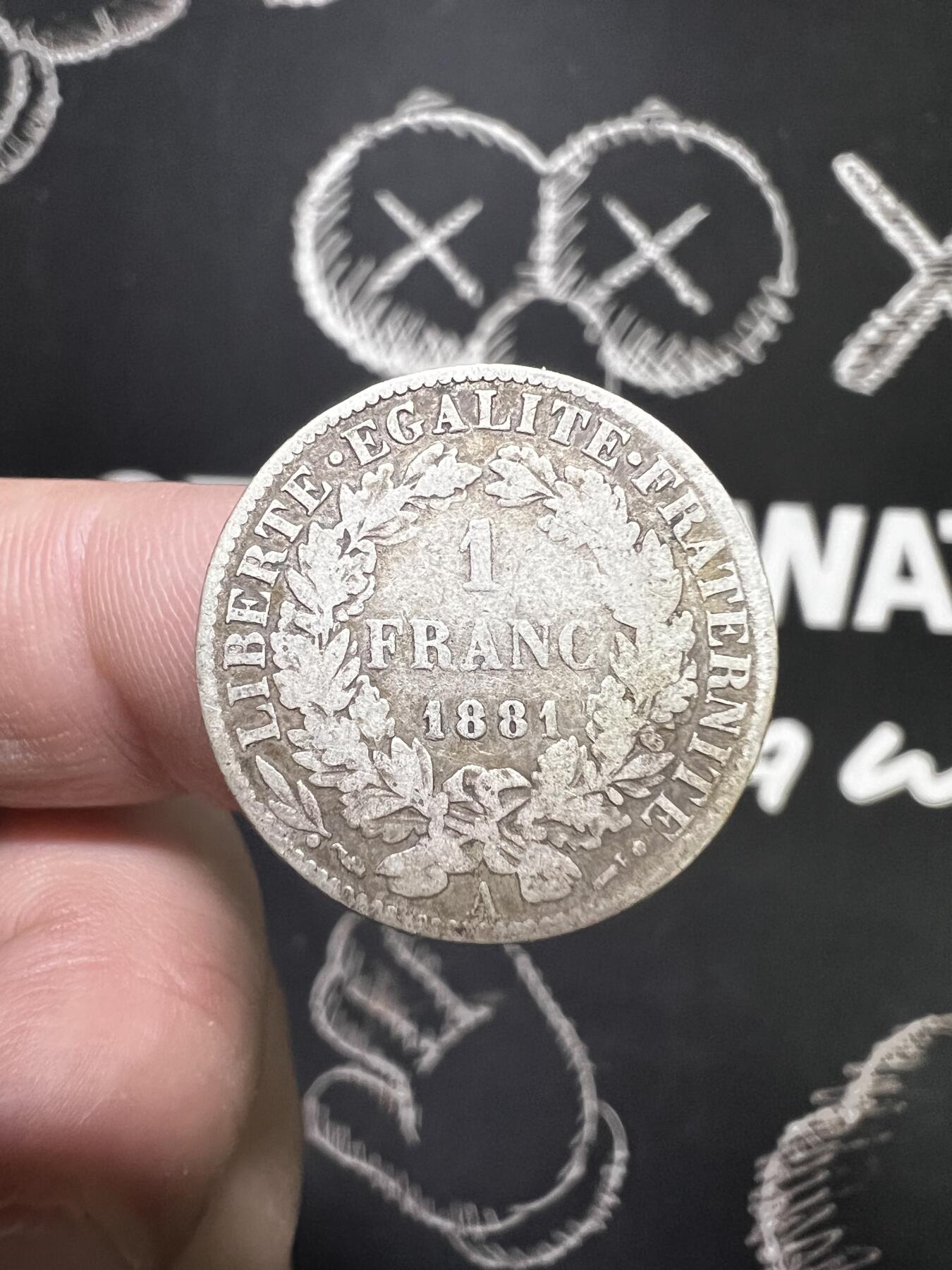 聚福钱庄~世界钱币第一期 新店开业 全场包邮 欢迎参拍 法国1881年谷物女神1法郎银币