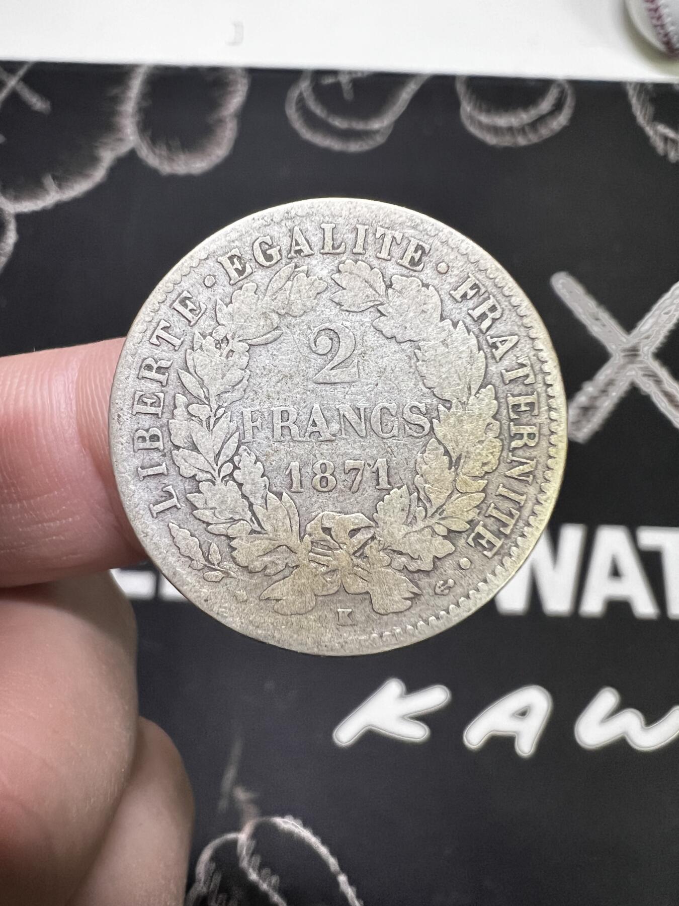 聚福钱庄~世界钱币第一期 新店开业 全场包邮 欢迎参拍 法国1871年谷物女神2法郎银币