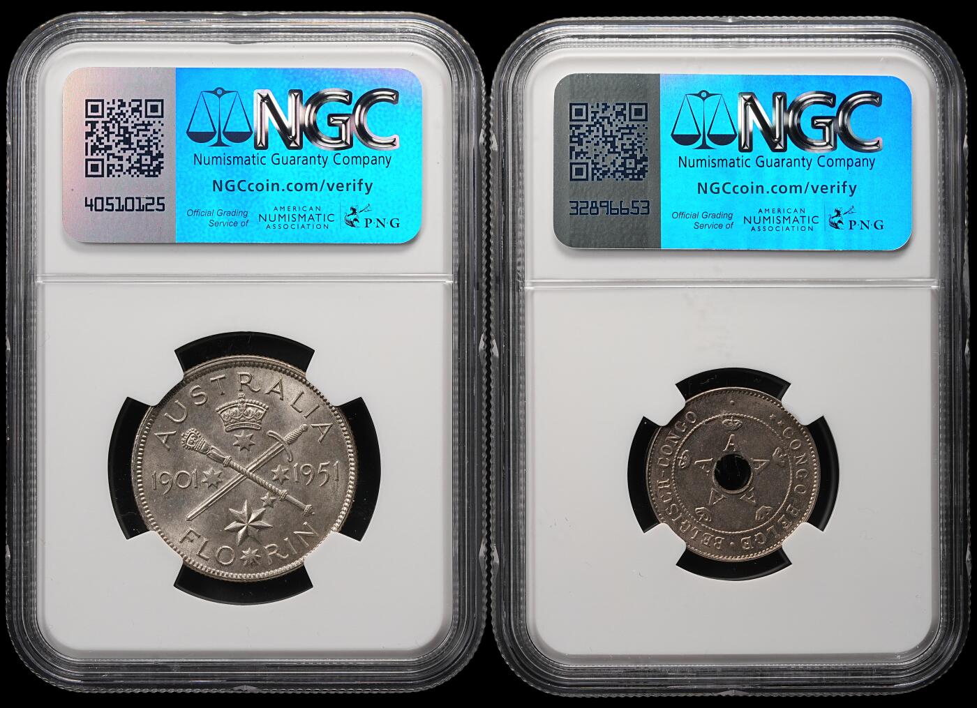 修遠堂世界钱币第五十八期 NGC评级 澳大利亚-比属刚果钱币两枚