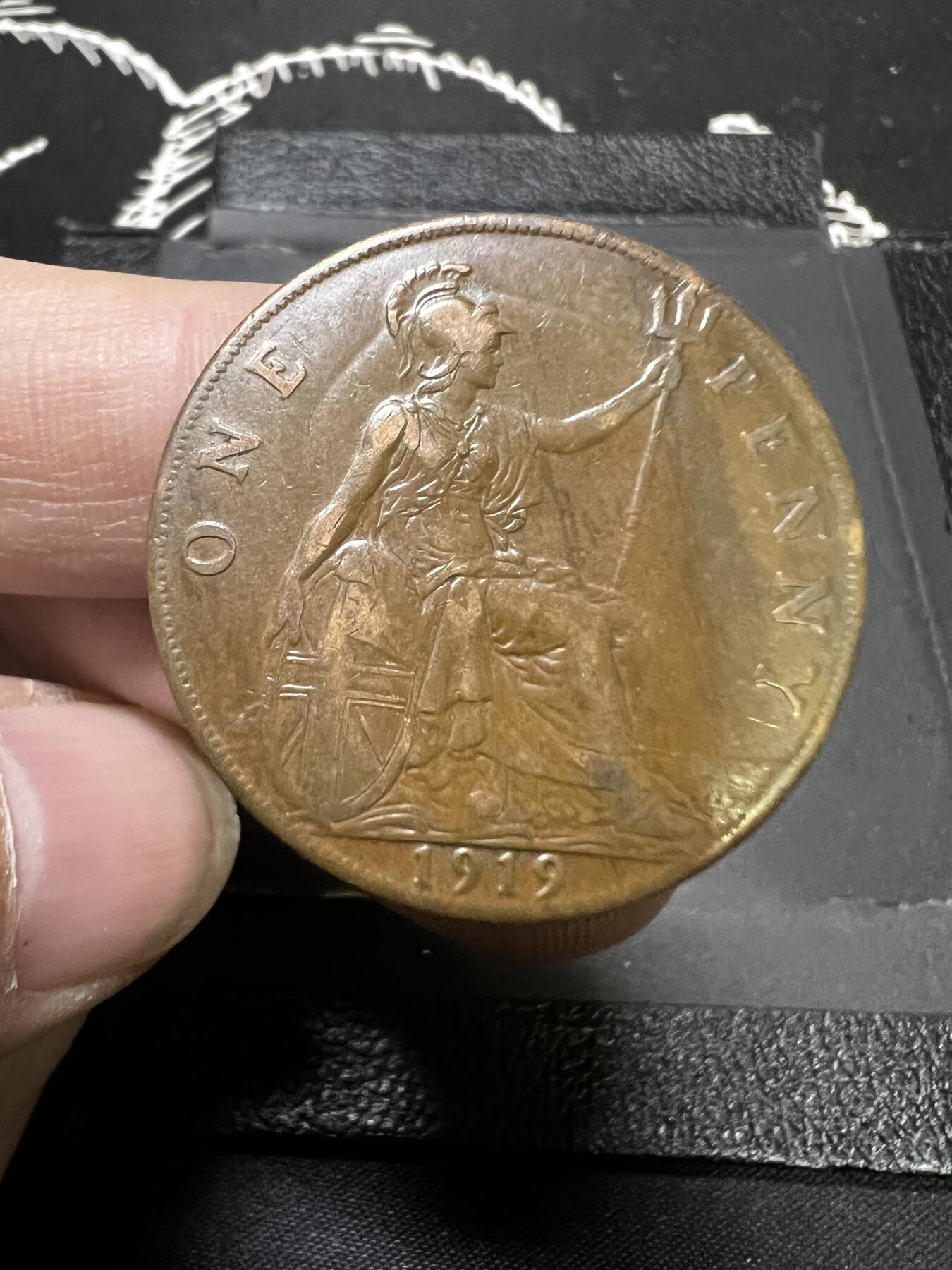 聚福钱庄~世界钱币第一期 新店开业 全场包邮 欢迎参拍 英国1919年乔治五世1便士大铜币