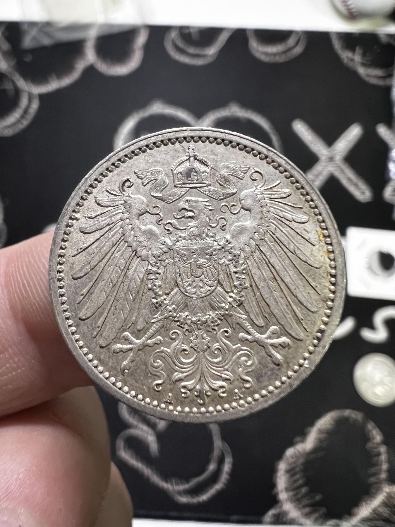 聚福钱庄~世界钱币第一期 新店开业 全场包邮 欢迎参拍 德国1914年长翅鹰1马克银币极美原光 