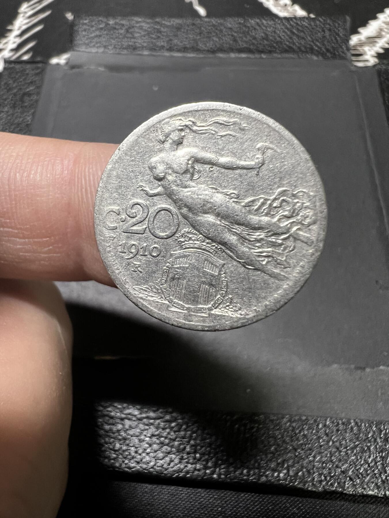 聚福钱庄~世界钱币第一期 新店开业 全场包邮 欢迎参拍 意大利1910年飞天女神20分镍币