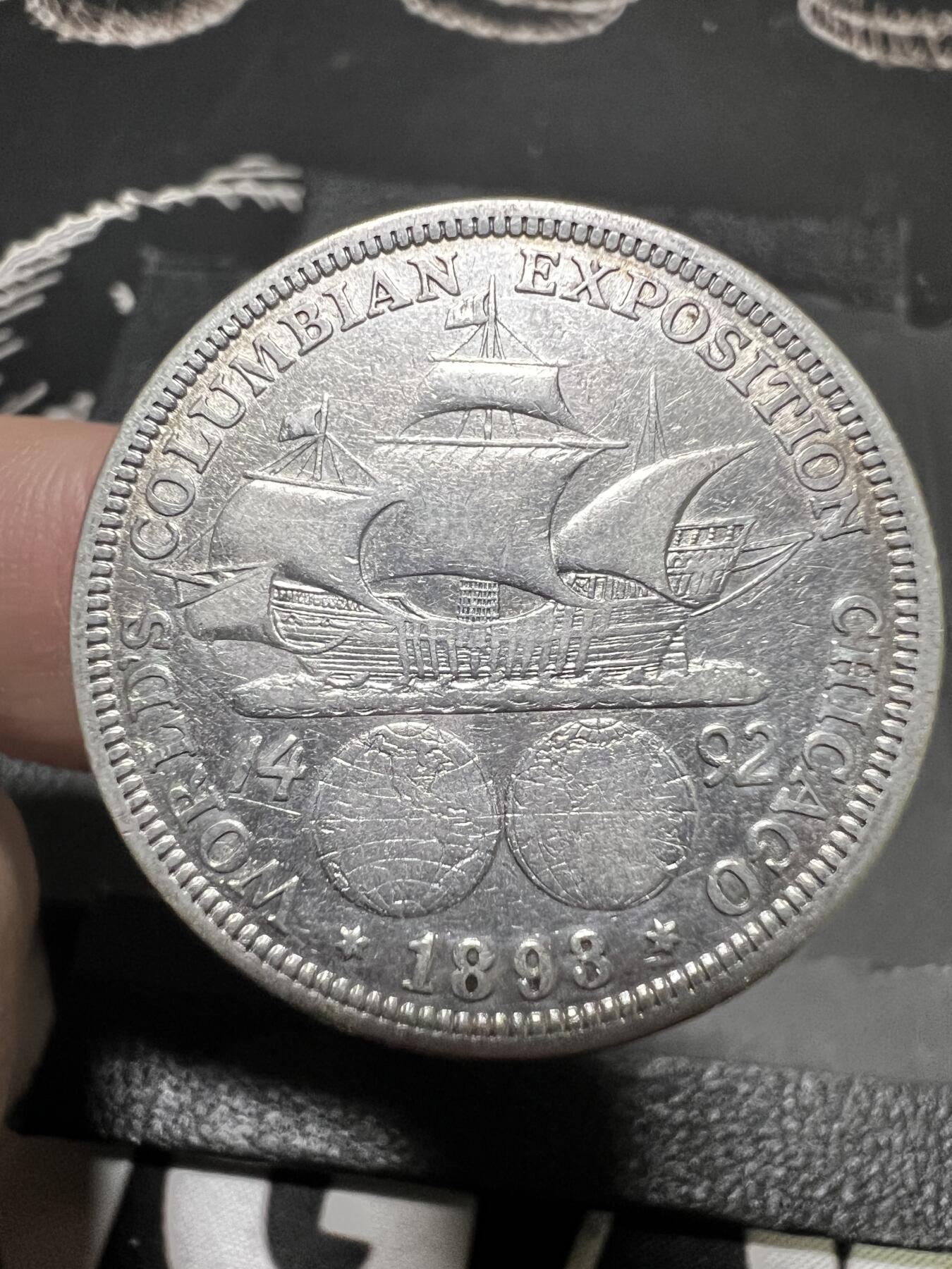 聚福钱庄~世界钱币第一期 新店开业 全场包邮 欢迎参拍 美国1893年哥伦布50分银币