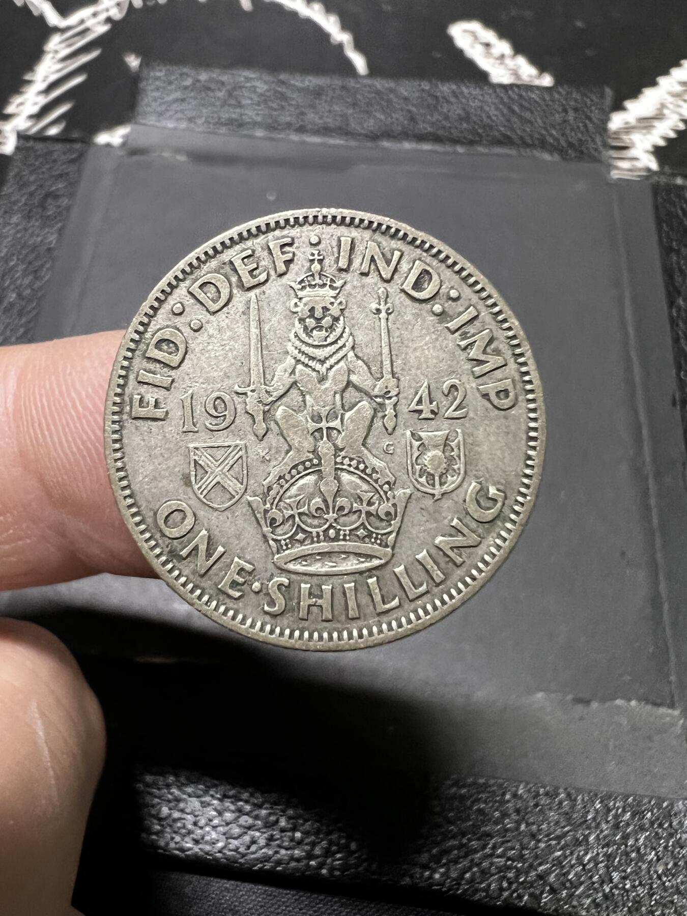 聚福钱庄~世界钱币第一期 新店开业 全场包邮 欢迎参拍 英国1942年乔治六世1先令银币 苏格兰版立狮