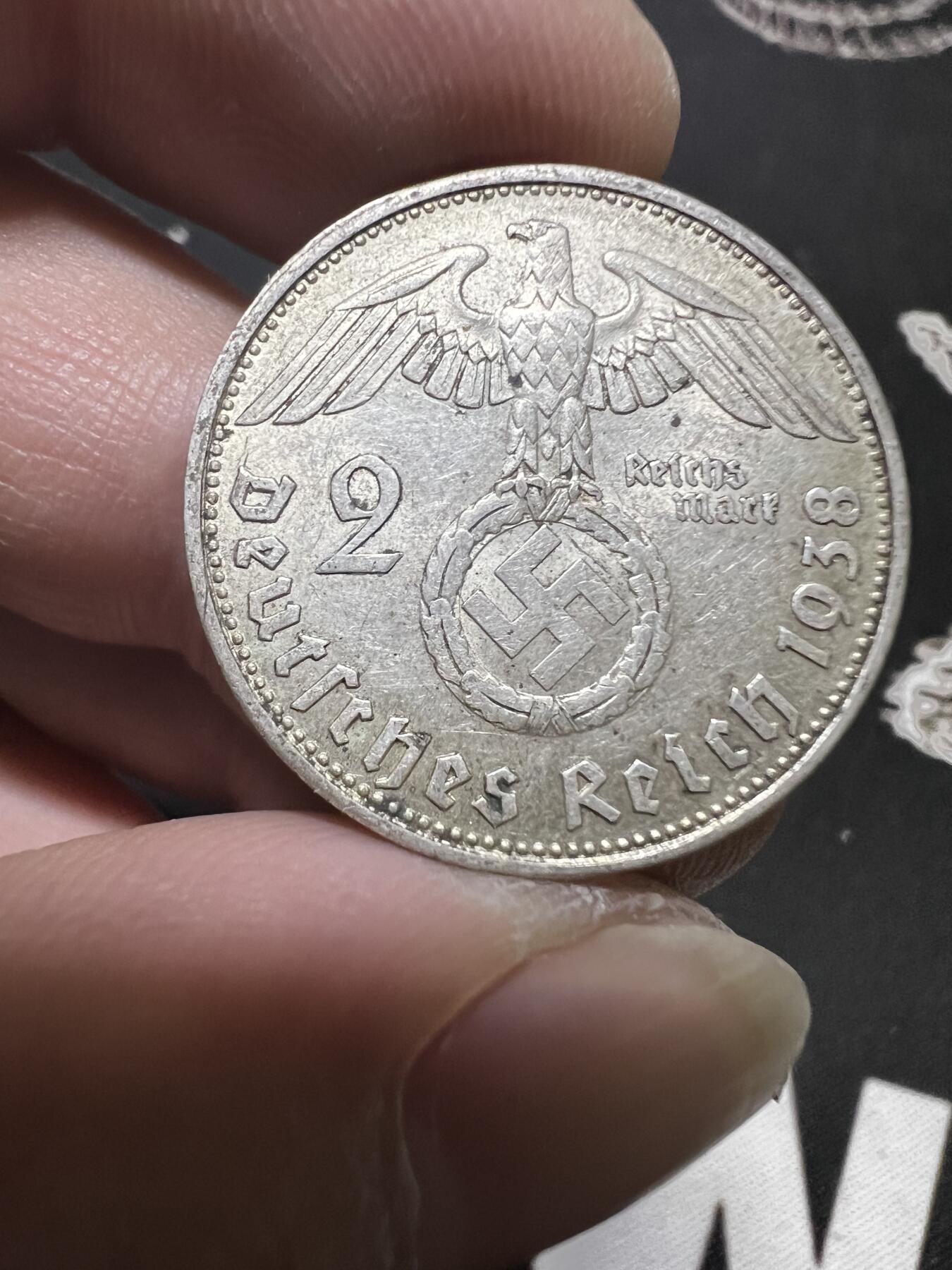 聚福钱庄~世界钱币第一期 新店开业 全场包邮 欢迎参拍 德国1938年兴登堡2马克银币好品