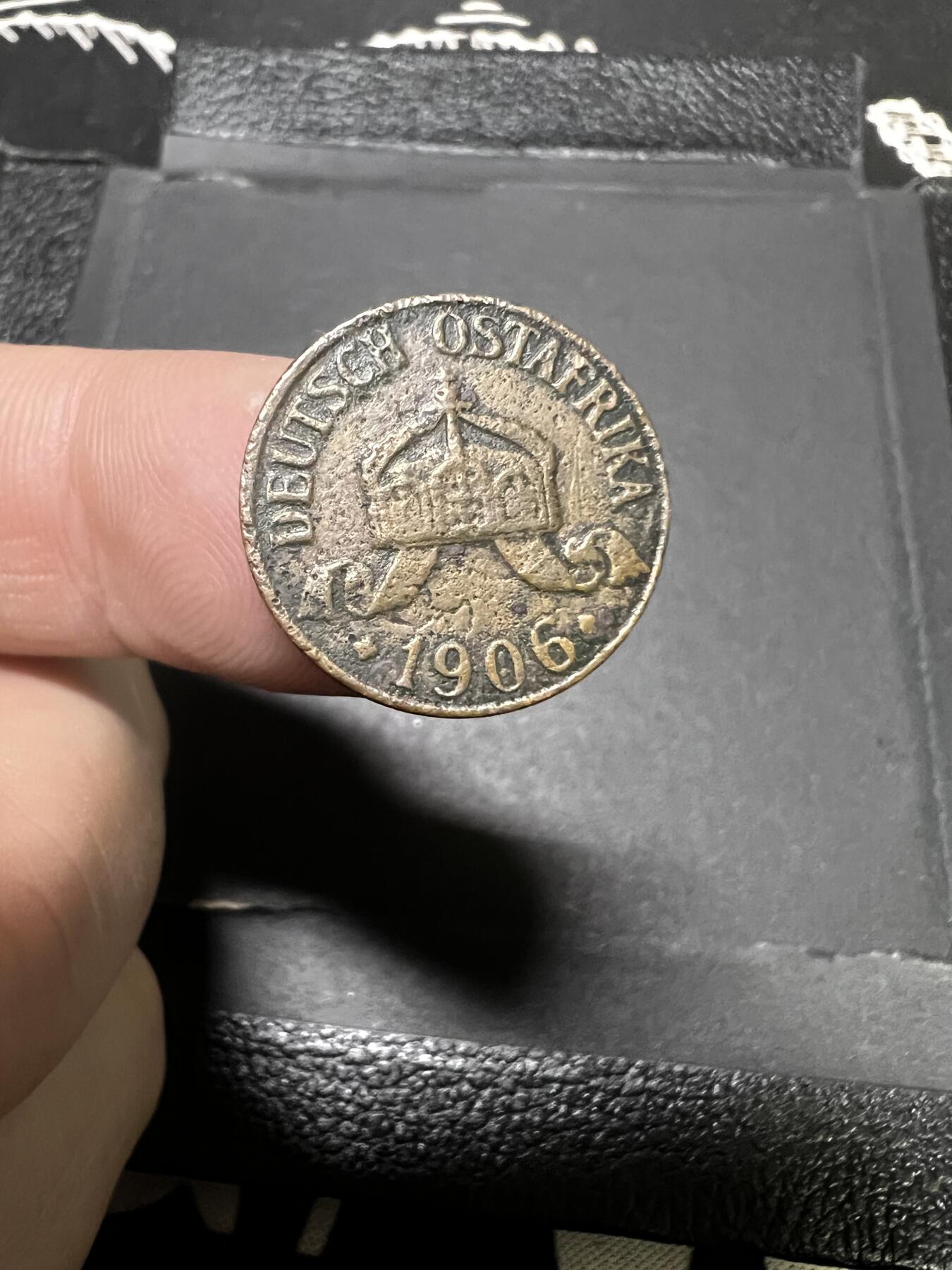 聚福钱庄~世界钱币第一期 新店开业 全场包邮 欢迎参拍 德属东非1906年J版1/2赫勒铜币 少见