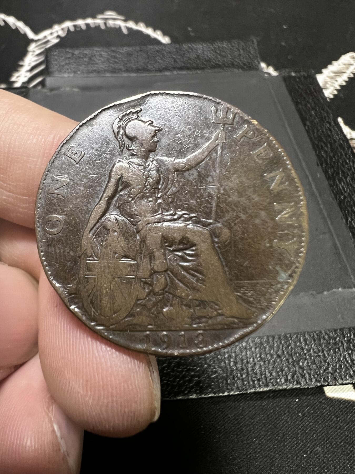 聚福钱庄~世界钱币第一期 新店开业 全场包邮 欢迎参拍 英国1913年乔治五世1便士大铜币