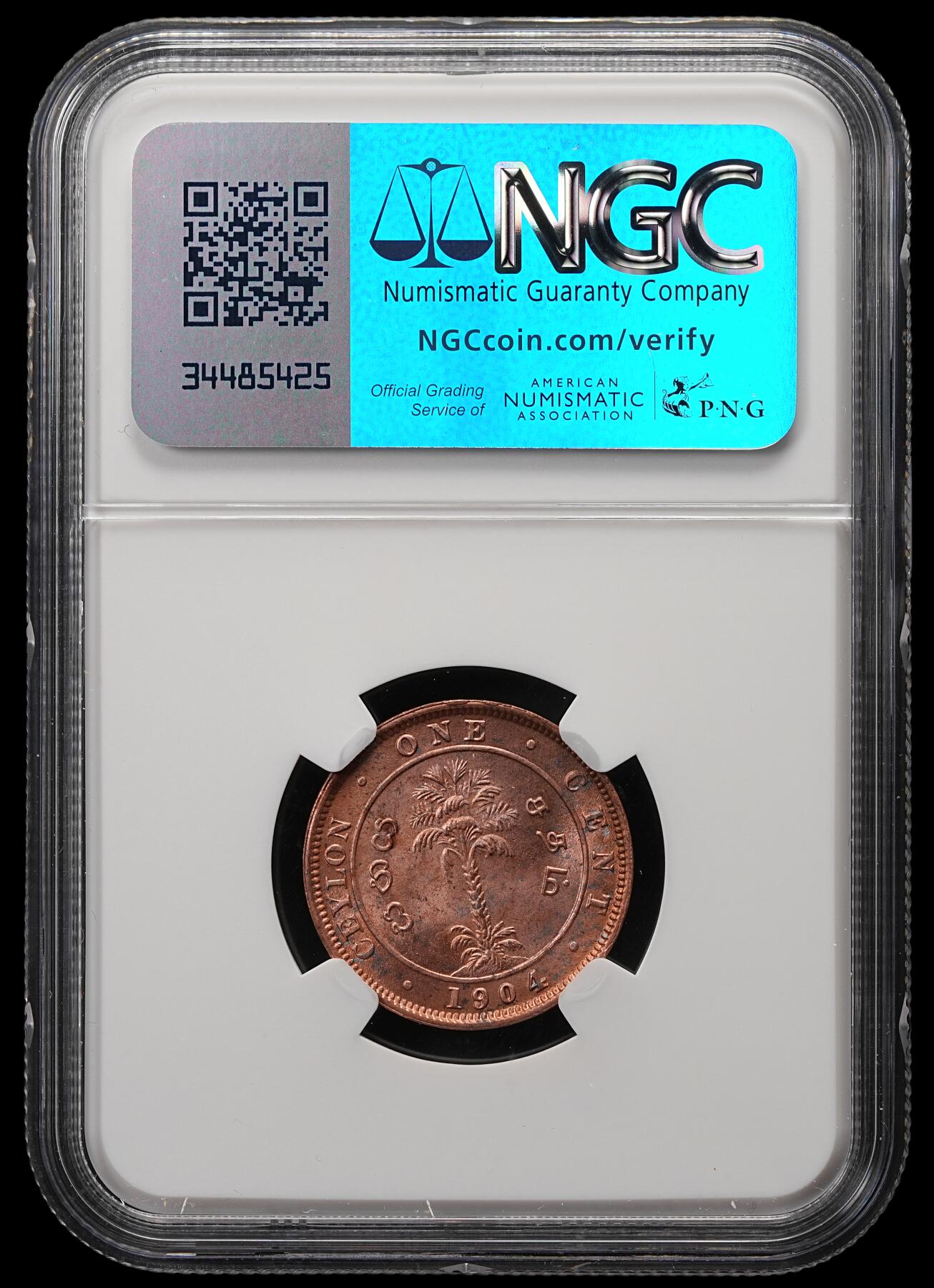 修遠堂世界钱币第五十八期 NGC MS64RB 1904年英属锡兰1分铜币