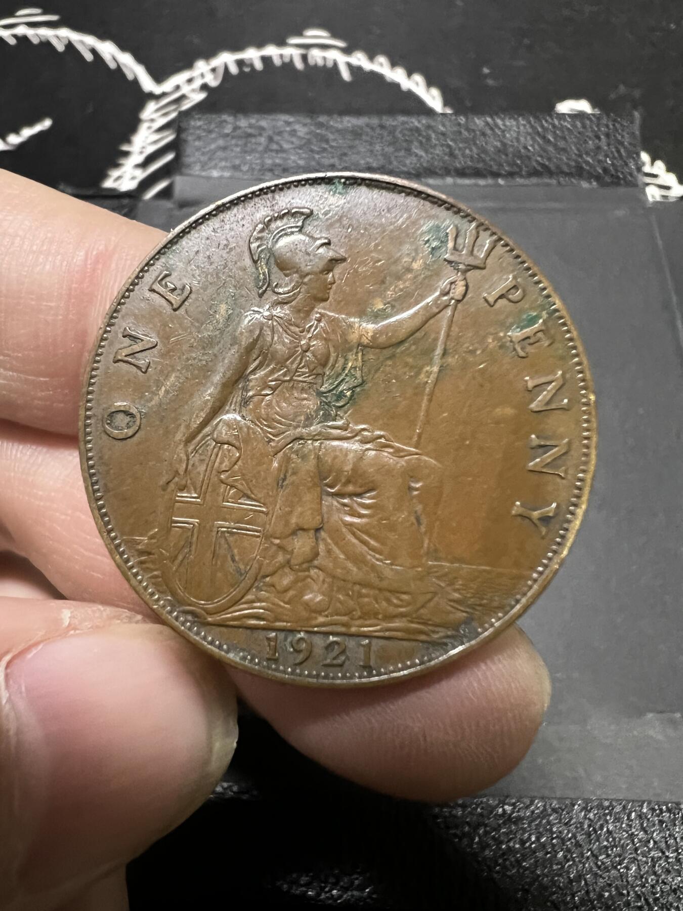 聚福钱庄~世界钱币第一期 新店开业 全场包邮 欢迎参拍 英国1921年乔治五世1便士大铜币