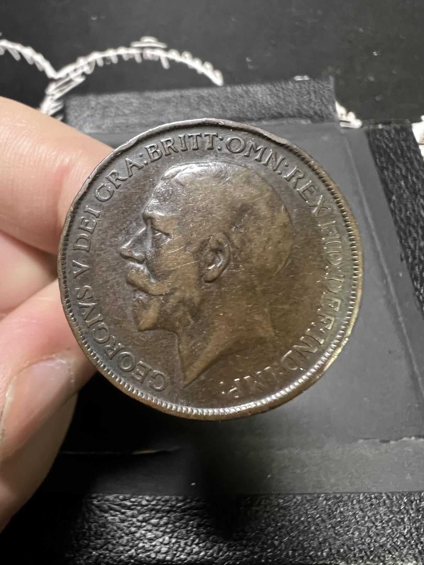 聚福钱庄~世界钱币第一期 新店开业 全场包邮 欢迎参拍 英国1913年乔治五世1便士大铜币