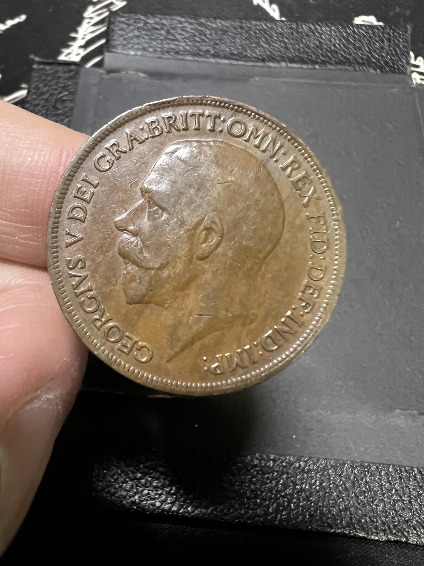 聚福钱庄~世界钱币第一期 新店开业 全场包邮 欢迎参拍 英国1919年乔治五世1便士大铜币