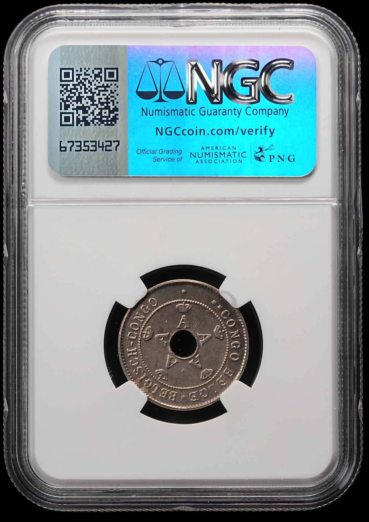 修遠堂世界钱币第五十八期 NGC MS65 1911年比属刚果中孔10分
