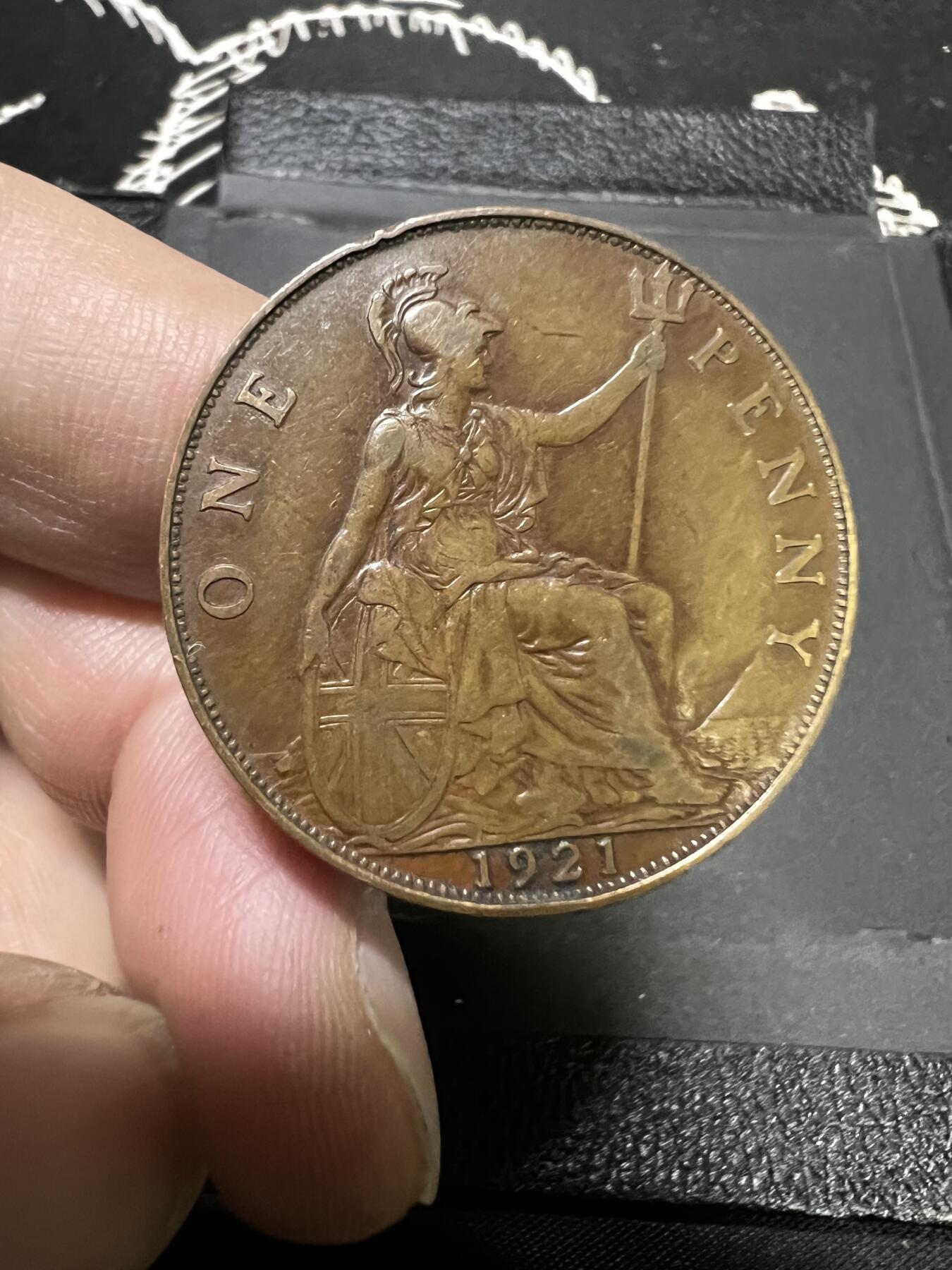 聚福钱庄~世界钱币第一期 新店开业 全场包邮 欢迎参拍 英国1921年乔治五世1便士大铜币