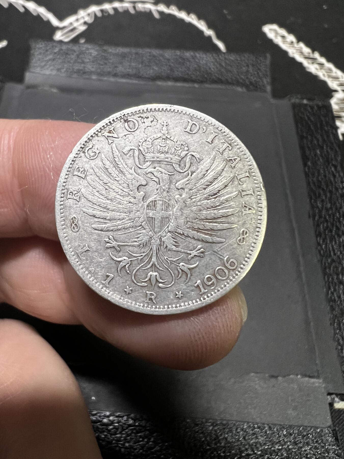 聚福钱庄~世界钱币第一期 新店开业 全场包邮 欢迎参拍 意大利1906年鹰徽1里拉银币