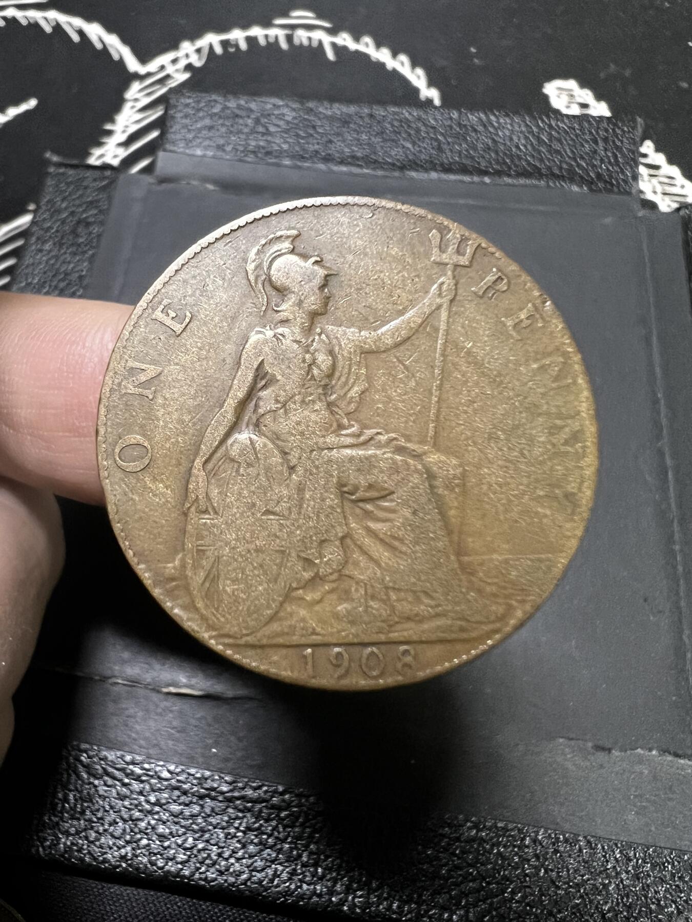 聚福钱庄~世界钱币第一期 新店开业 全场包邮 欢迎参拍 英国1908年爱德华七世1便士大铜币