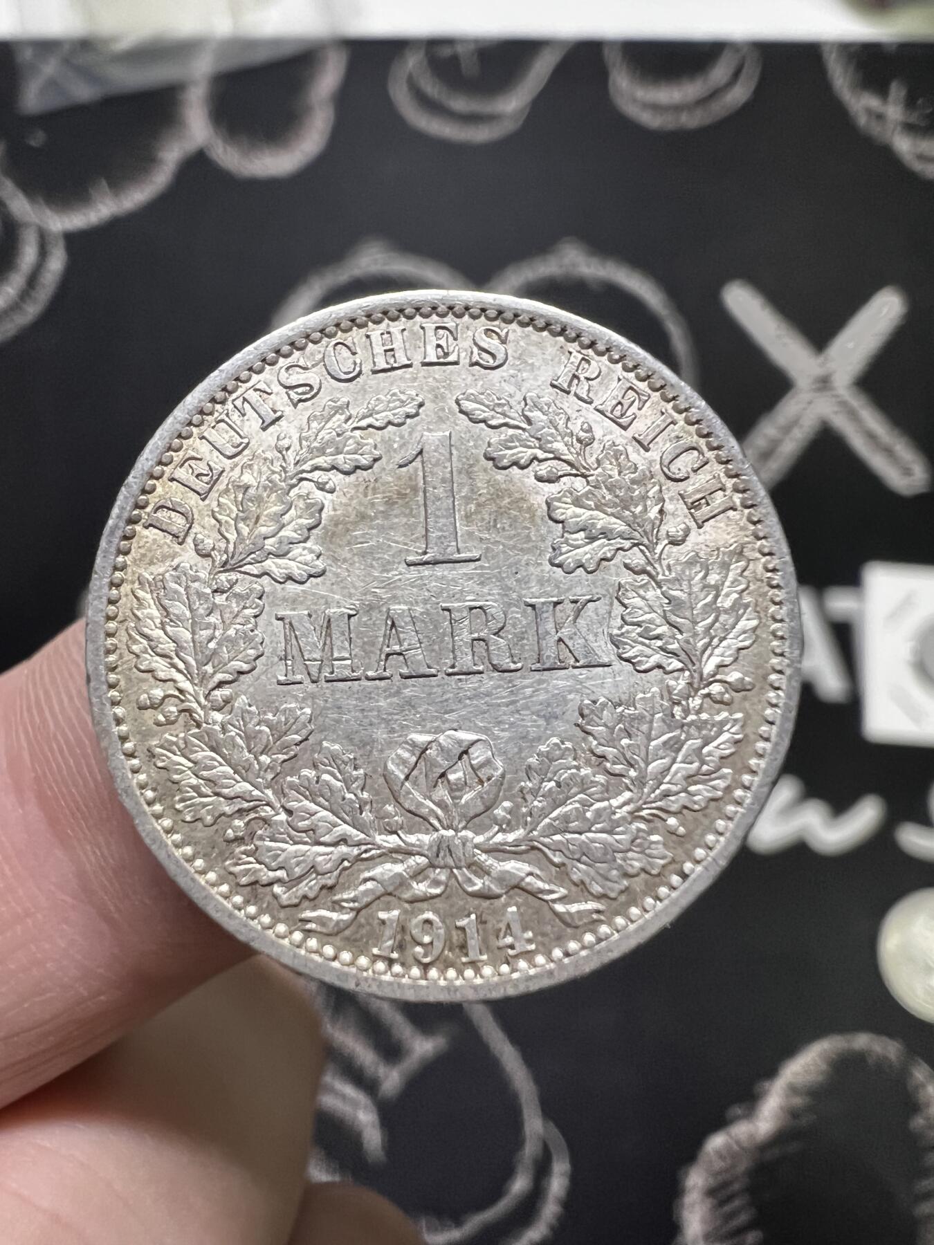 聚福钱庄~世界钱币第一期 新店开业 全场包邮 欢迎参拍 德国1914年长翅鹰1马克银币极美原光 