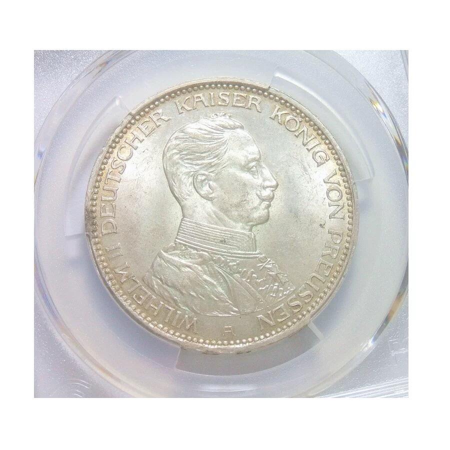 PCGS MS63 德国普鲁士1914年威廉二世3马克银币 难得开卷原光