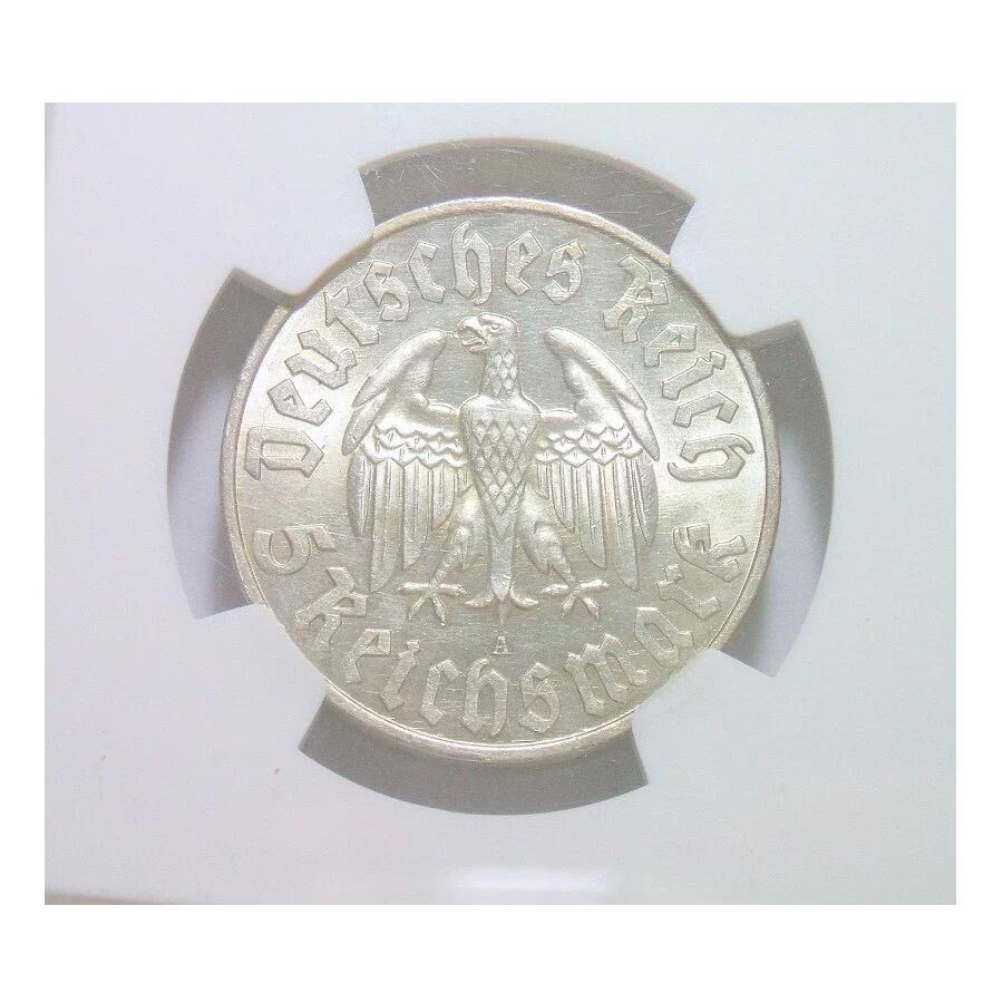 NGC UNC 德国第三帝国1933年路德5马克银币 难得开卷原光
