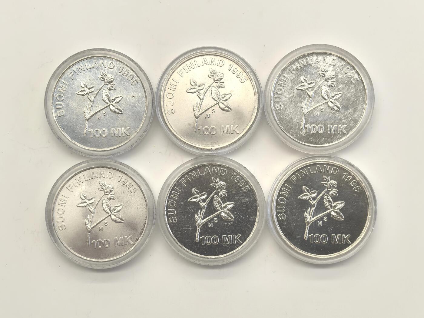 博洋堂世界钱币拍卖第111期（全场包邮） 芬兰1995年阿尔图里·伊尔马里·维尔塔宁诞辰100周年纪念银币6枚一组，24克925银，发行量43000枚