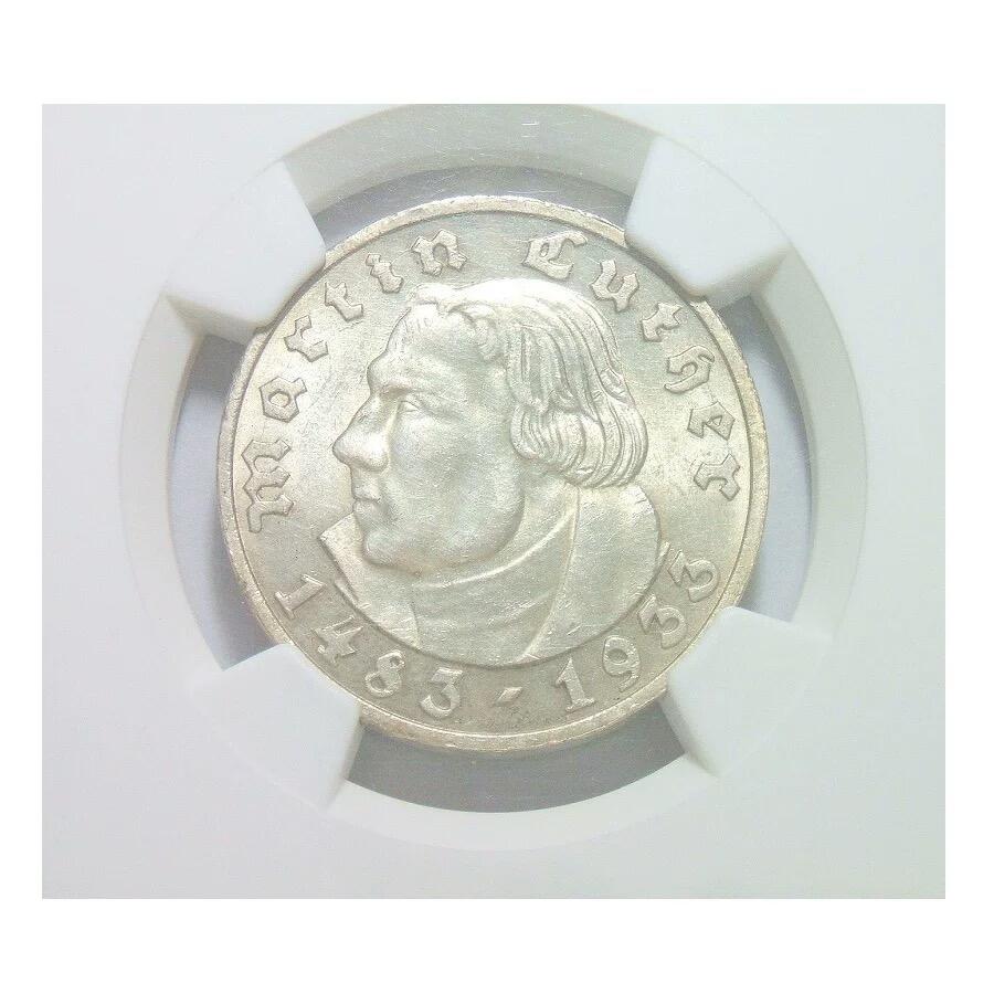 NGC UNC 德国第三帝国1933年路德5马克银币 难得开卷原光