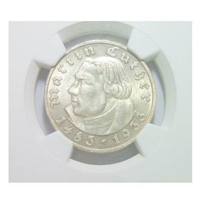 NGC UNC 德国第三帝国1933年路德5马克银币 难得开卷原光 - NGC UNC 德国第三帝国1933年路德5马克银币 难得开卷原光