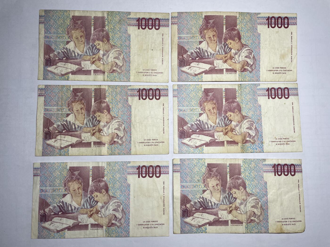 2025年集古藏今外币拍卖第二期-第10场—（总第210拍-纸币专场），本期拍完结算一次，发货时间2-3天，休息几天后继续新的一期拍卖。 意大利1000里拉6张