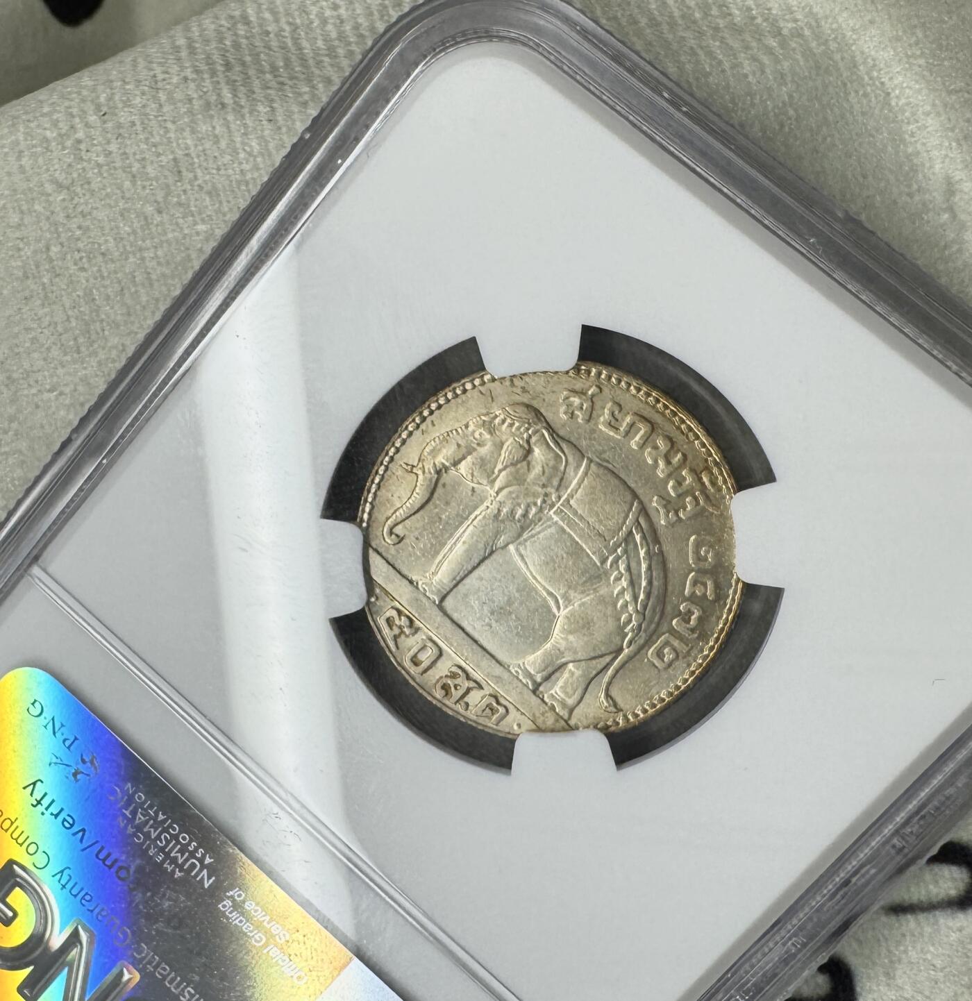 “一元初始，万象更新”新年新铺开张（第5期） NGC-MS63 1929年泰国拉玛五世1/2泰铢，淡金色包浆