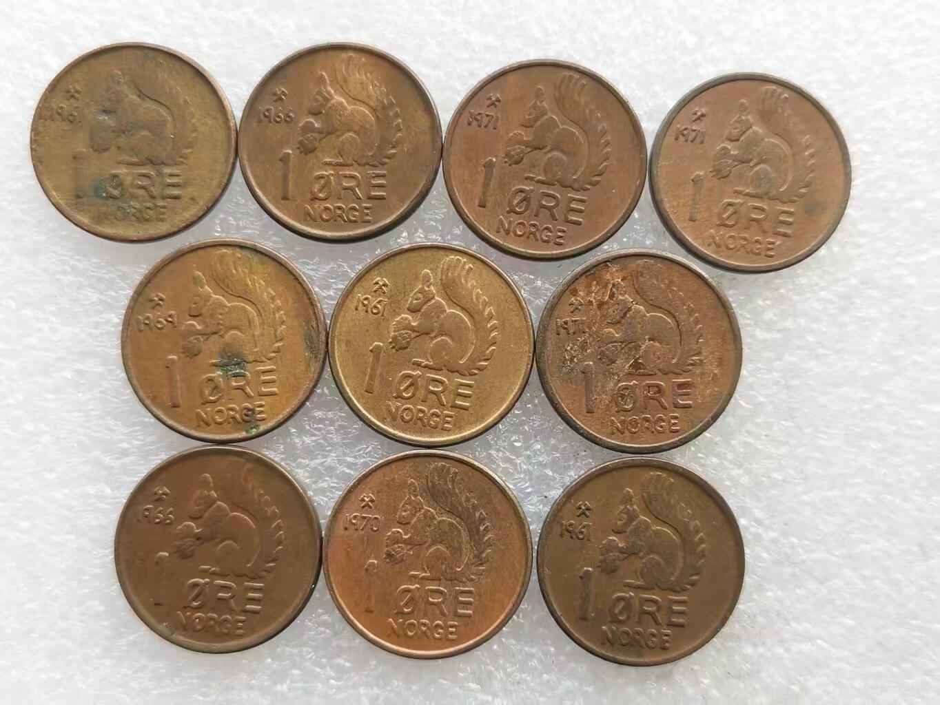 第一海外回流一元起拍收藏 散集专场. 第172期 挪威1欧尔红铜币 10枚