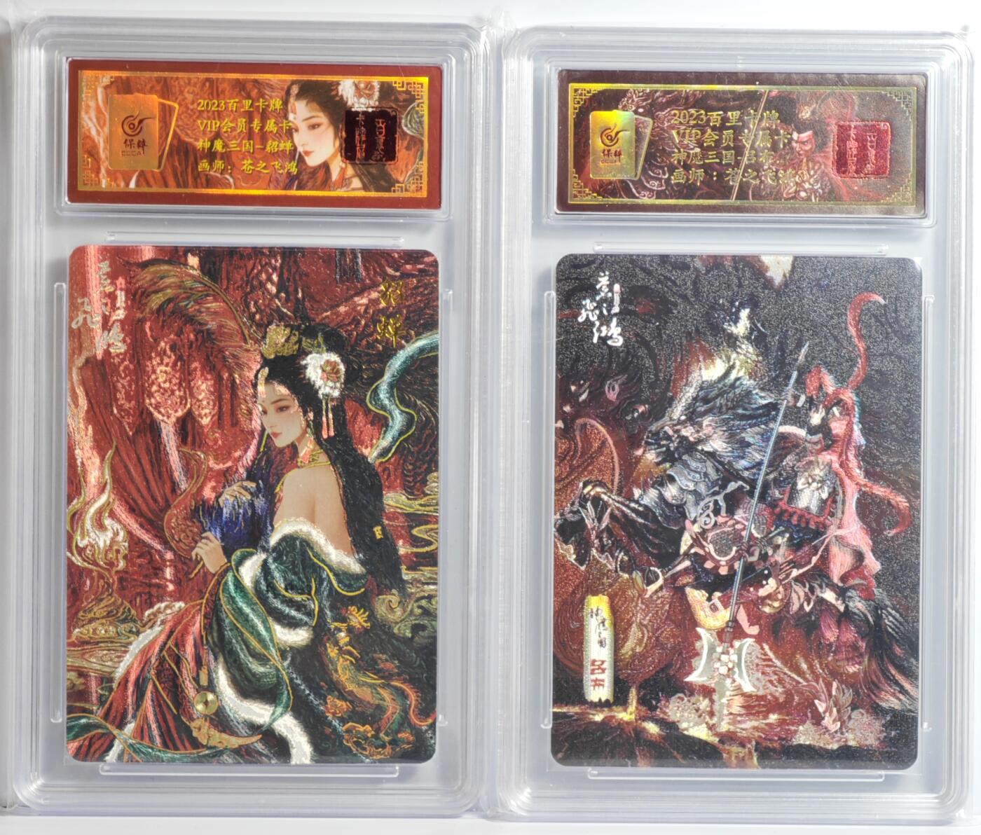白泽拍卖卡牌手绘专场第13期（昨夜一霎雨，天意苏群物） 2023 百里卡牌 神魔三国2张 貂蝉020/108，吕布 粗闪 保粹评级封装 特标