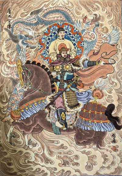 白泽拍卖卡牌手绘专场第13期（昨夜一霎雨，天意苏群物） - 2024 冯涛手绘画 唐太宗李世民 背面简绘 尺寸：30cm*42cm