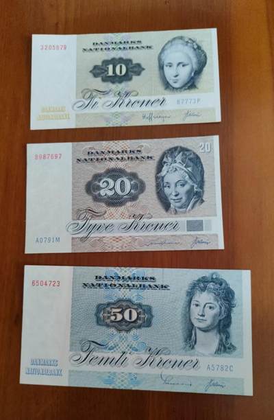 丹麦1972年10，20，50克朗纸币，9成新，3张合售的价格。 - 丹麦1972年10，20，50克朗纸币，9成新，3张合售的价格。