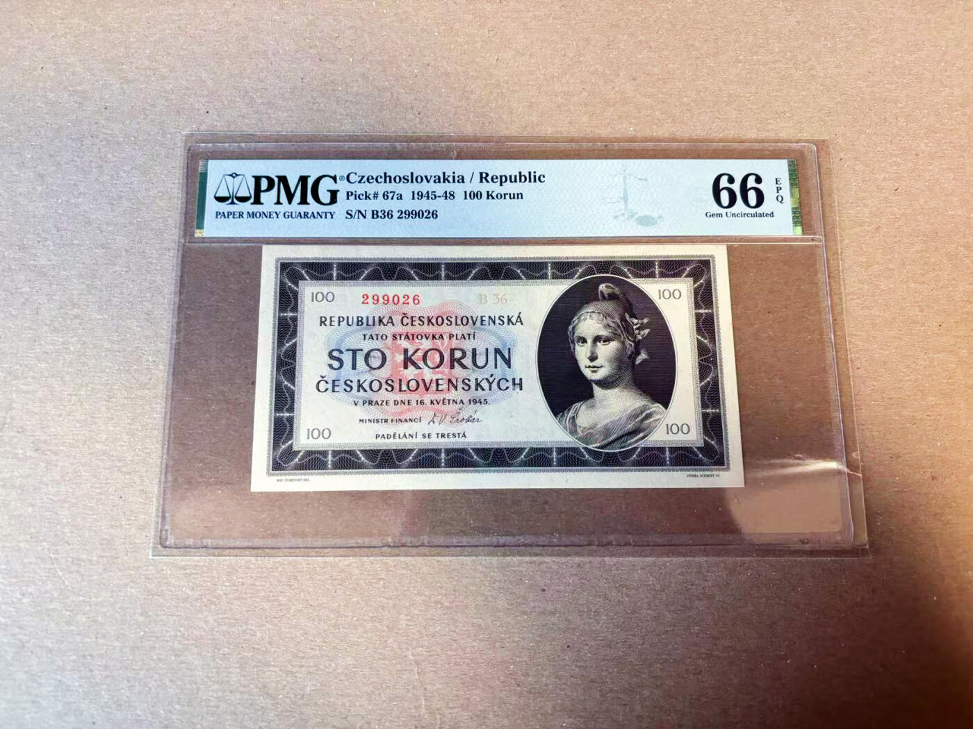 【Blue Auction】✨世界纸币精拍第622期【精】 【无47实钞】捷斯 1945年100克朗 PMG66EPQ 