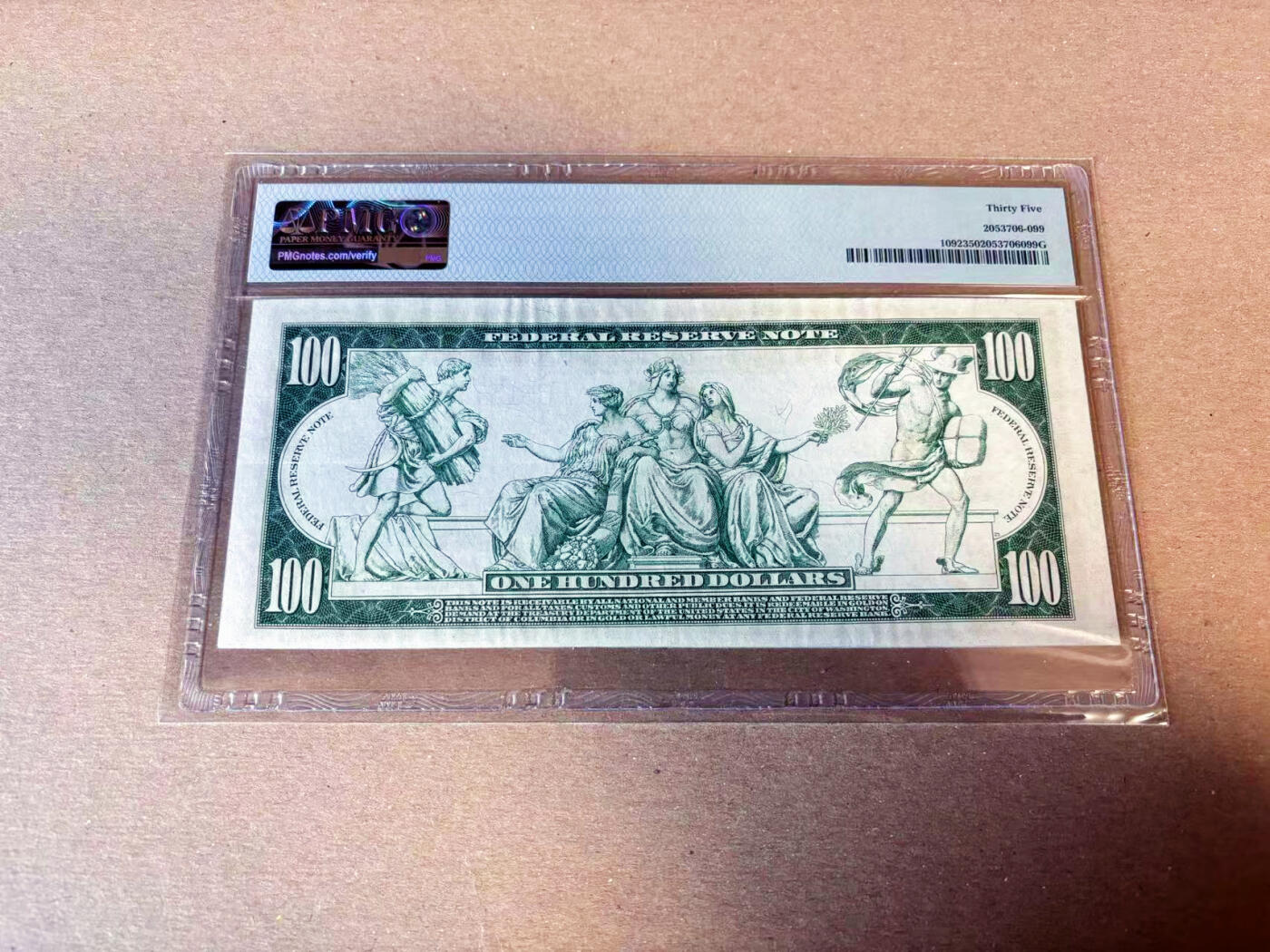 【Blue Auction】✨世界纸币精拍第622期【精】   【富兰克林肖像首次出现在100美金上 少见高值】美国 1914年100美金 PMG35 背面墨丘利、丰收女神等众神 大场景 设计别致新颖 （23年拍过同fr一张30分的1620美金）